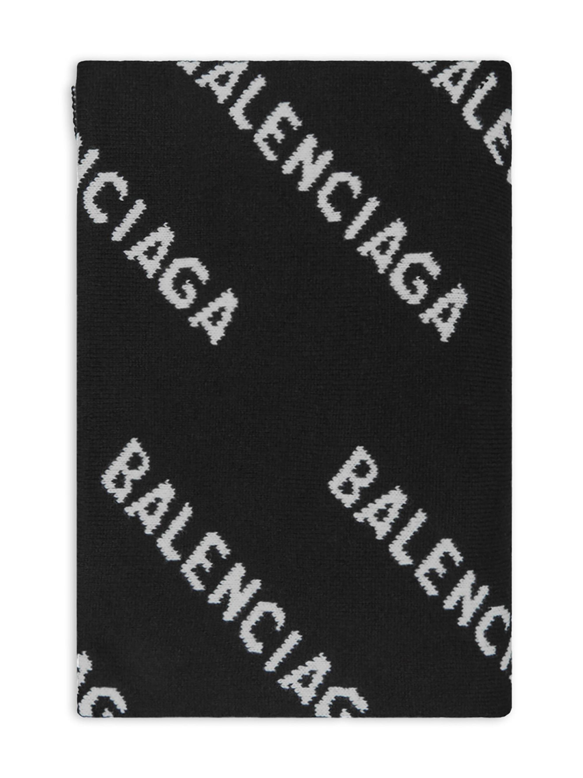 Balenciaga Men's Allover Logo Scarf - Black