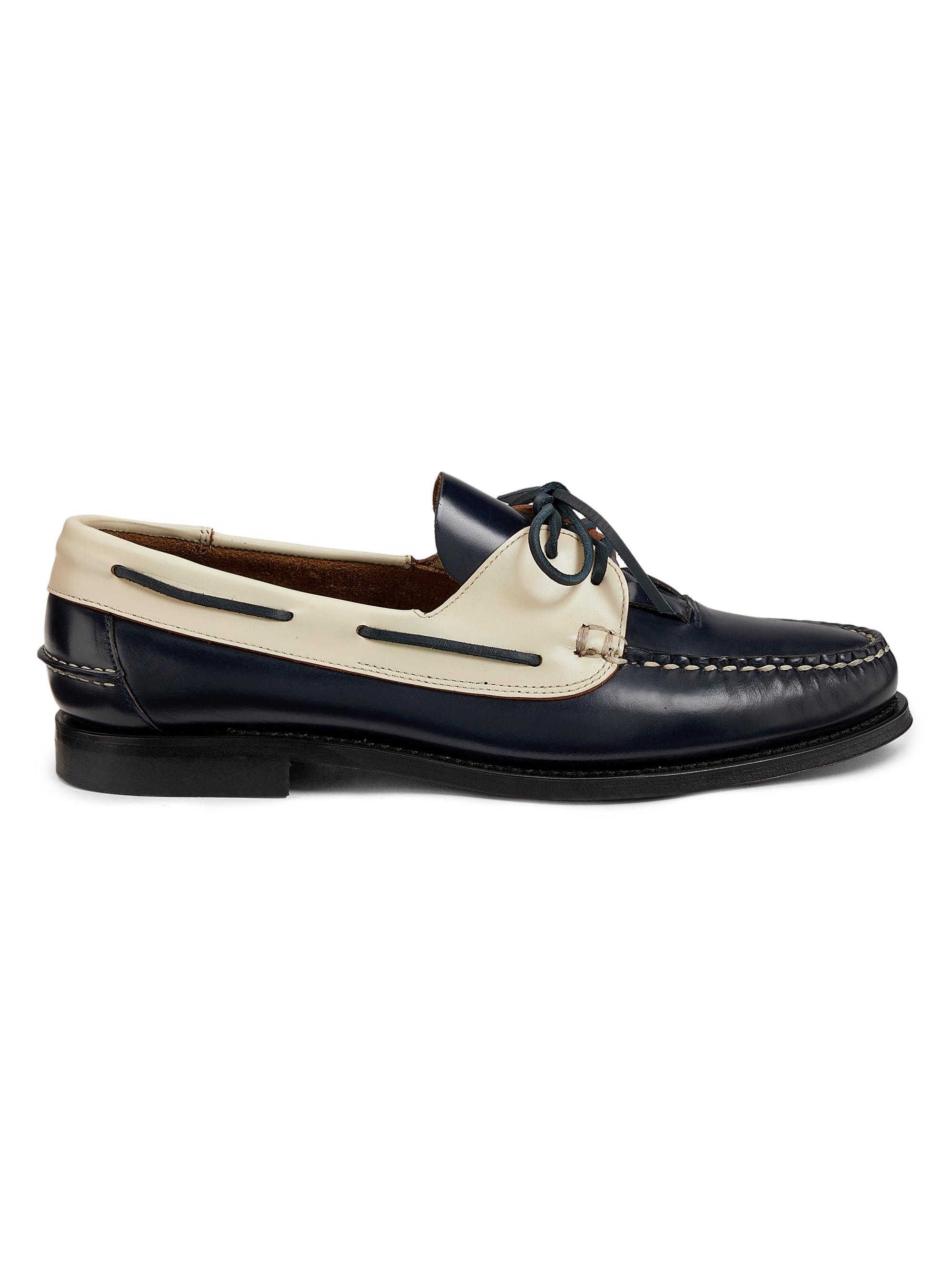 Hereu Men's Saler Leather Boat Shoes - Dark Navy Custard