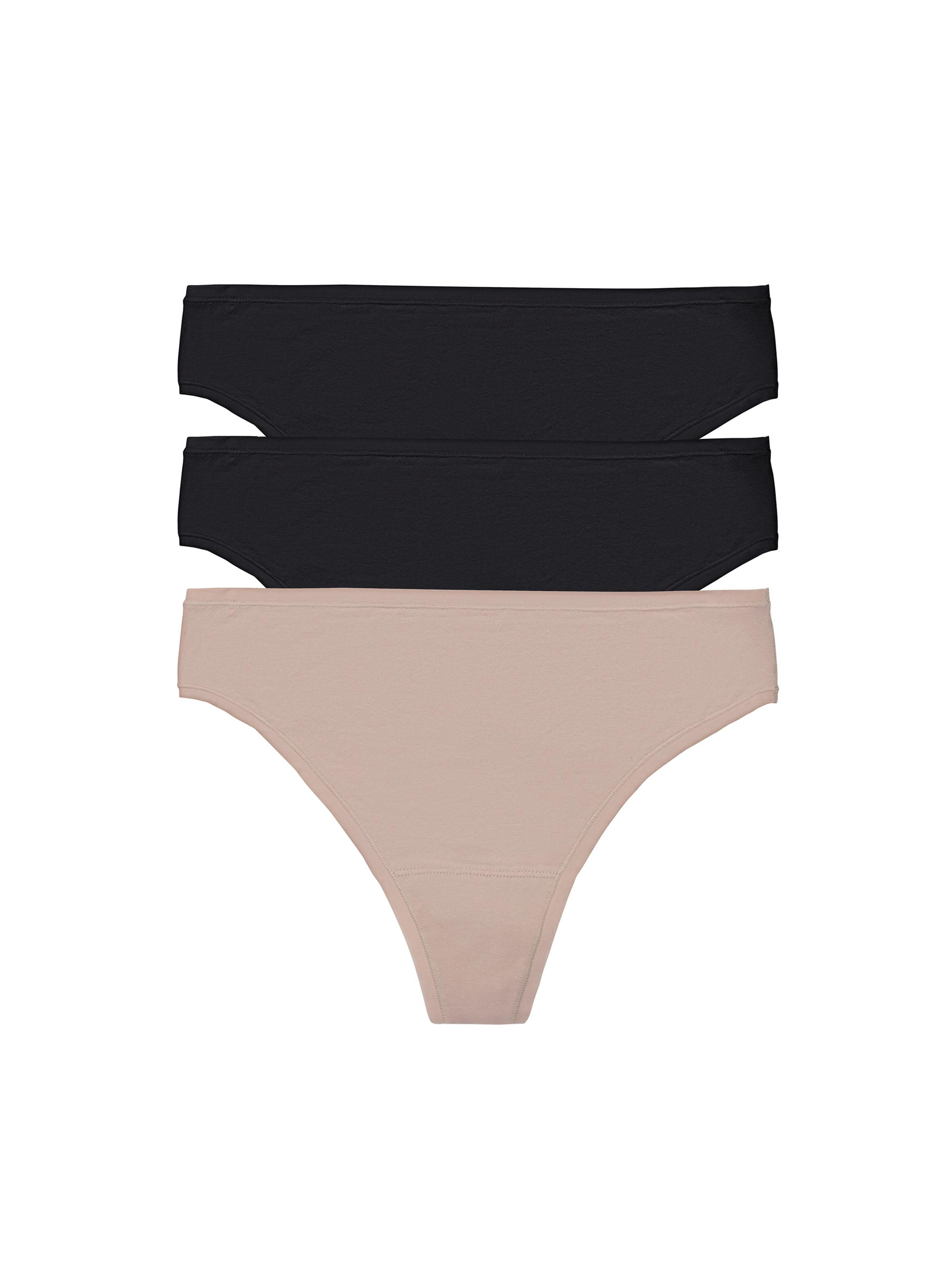 Natori Women's Bliss Bare Cotton Thong 3-Pack - Cloud Green Pale Purple Cafe