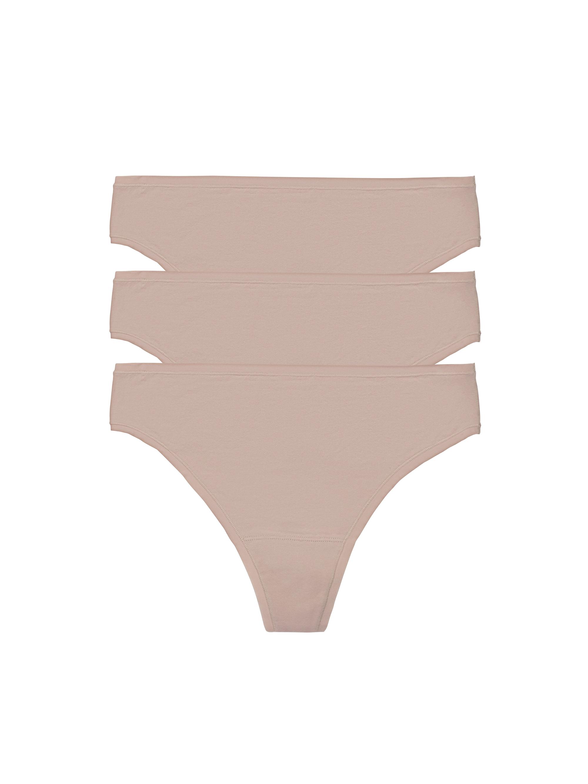 Natori Women's Bliss Bare Cotton Thong 3-Pack - Cafe