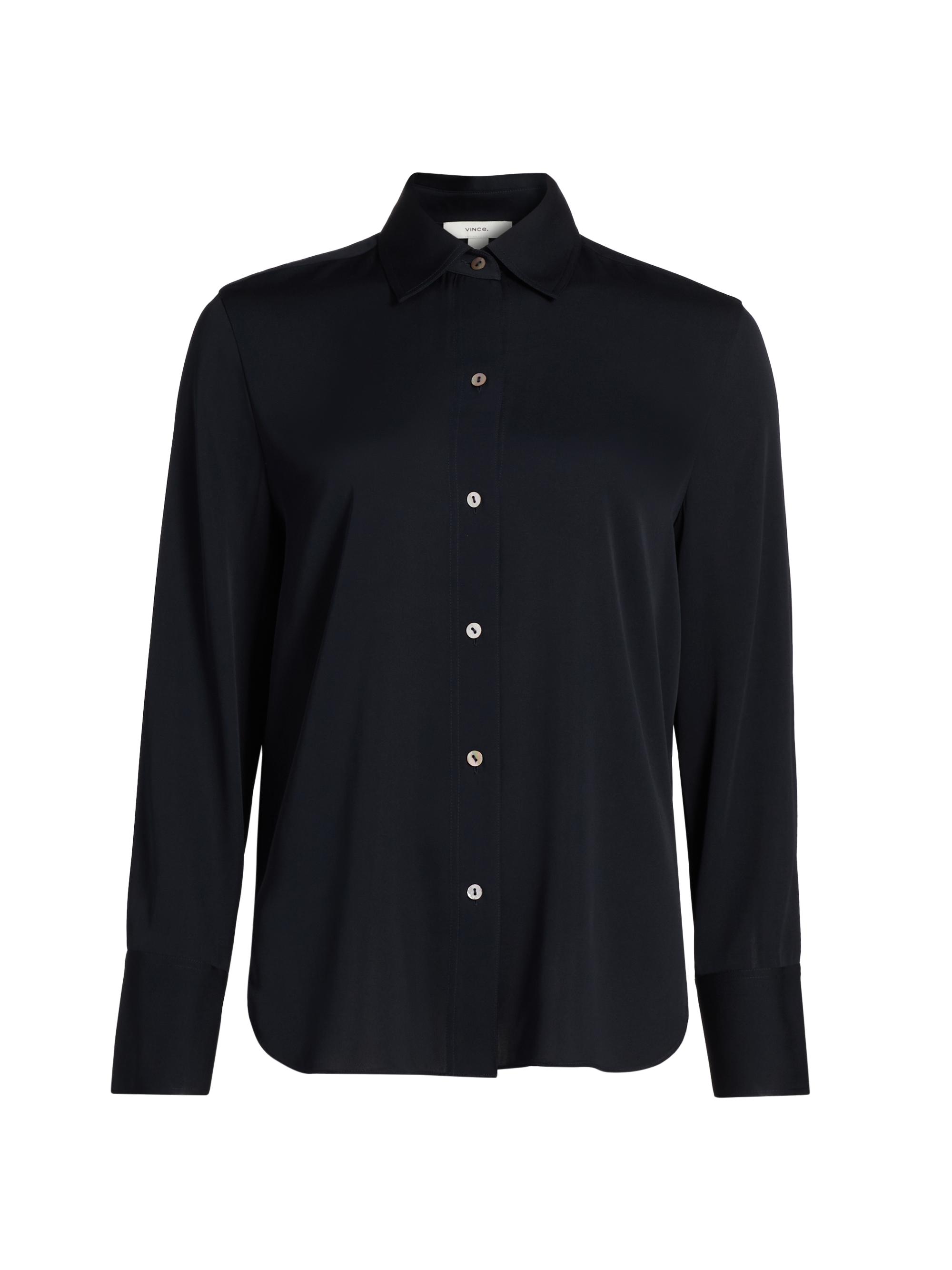 Silk Stretch Button-Front Shirt
