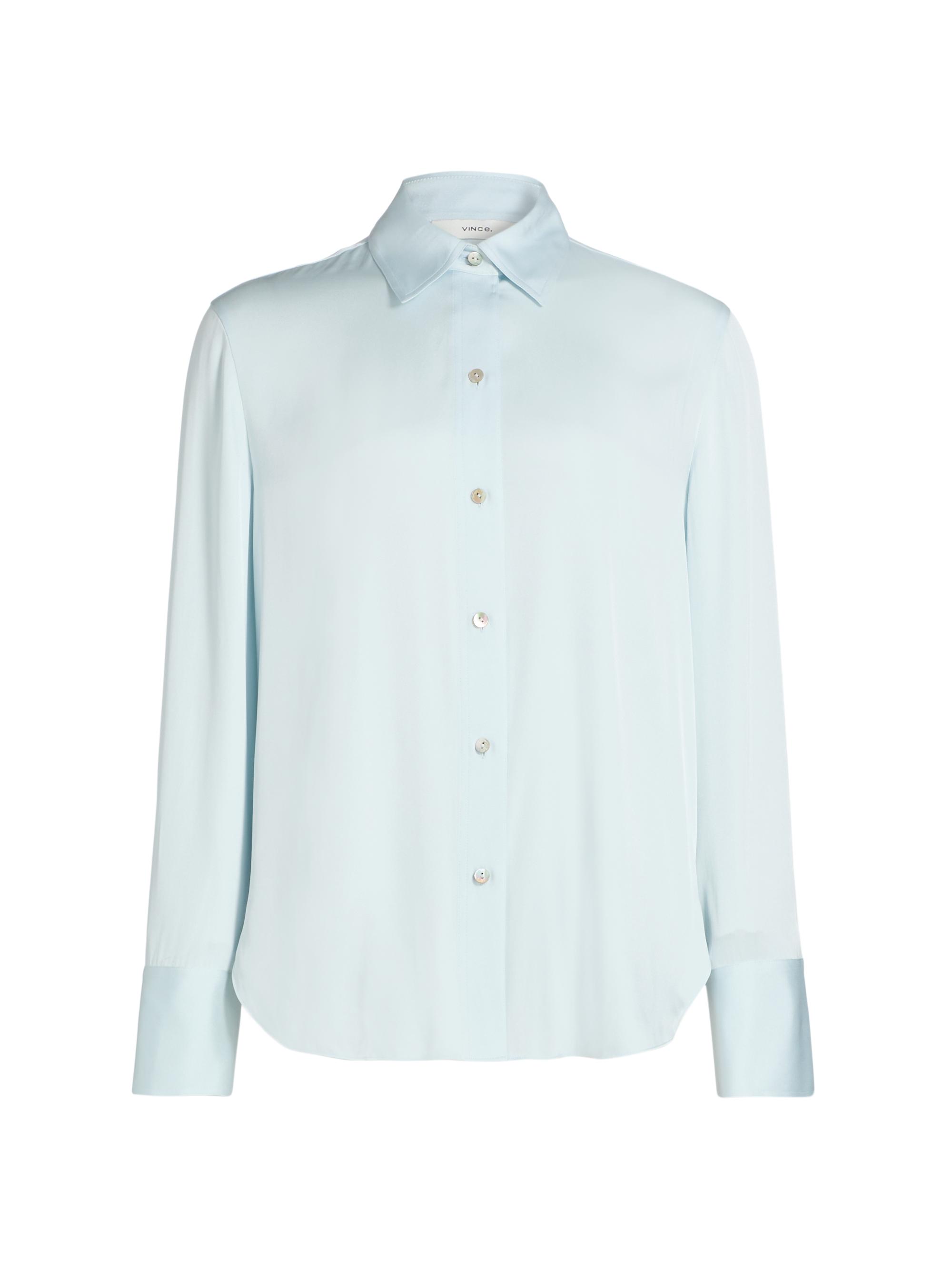 Vince Women's Silk Stretch Button-Front Shirt - Glacier