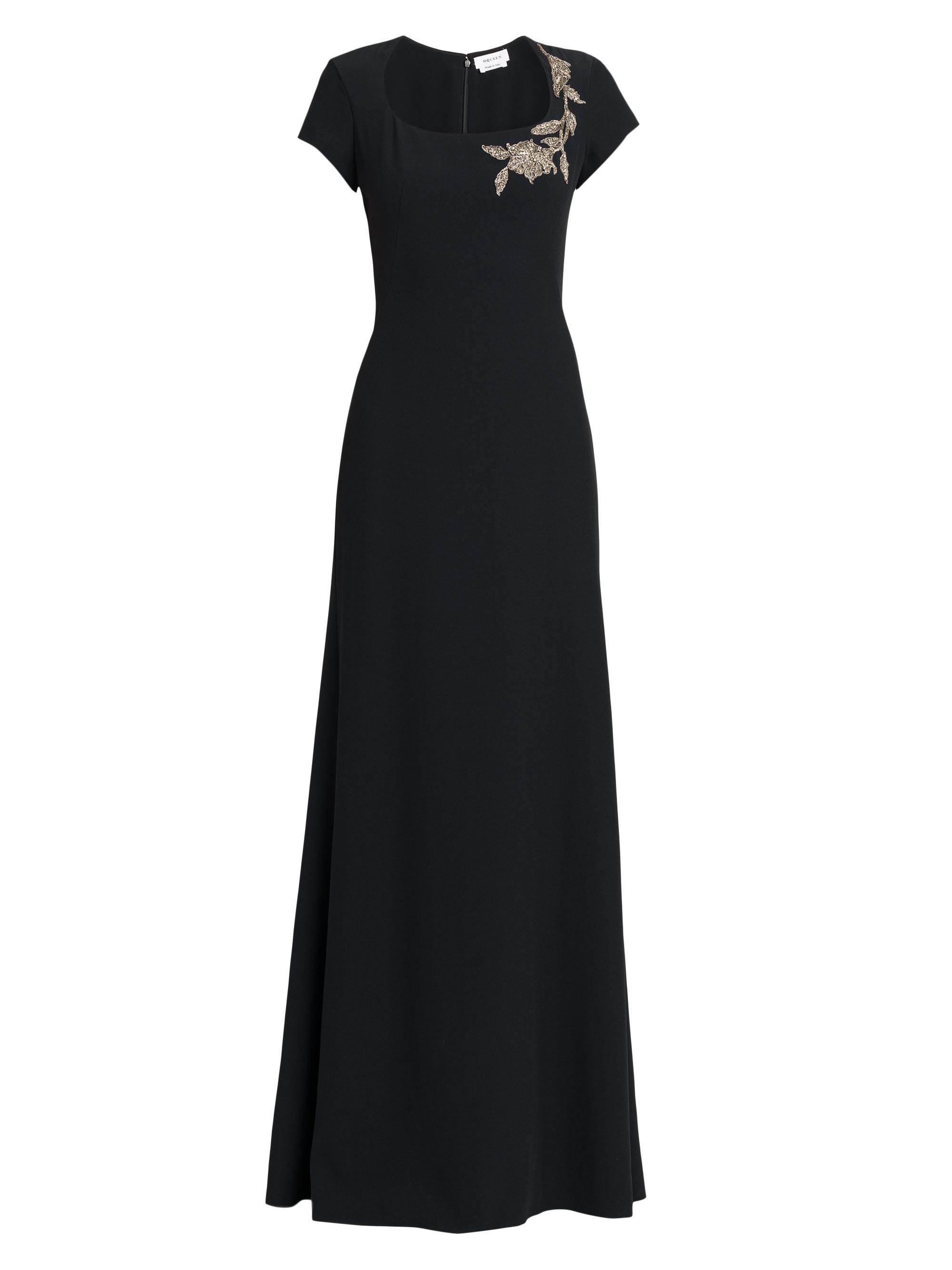 McQueen Women's Beaded Floral Crêpe Gown - Black