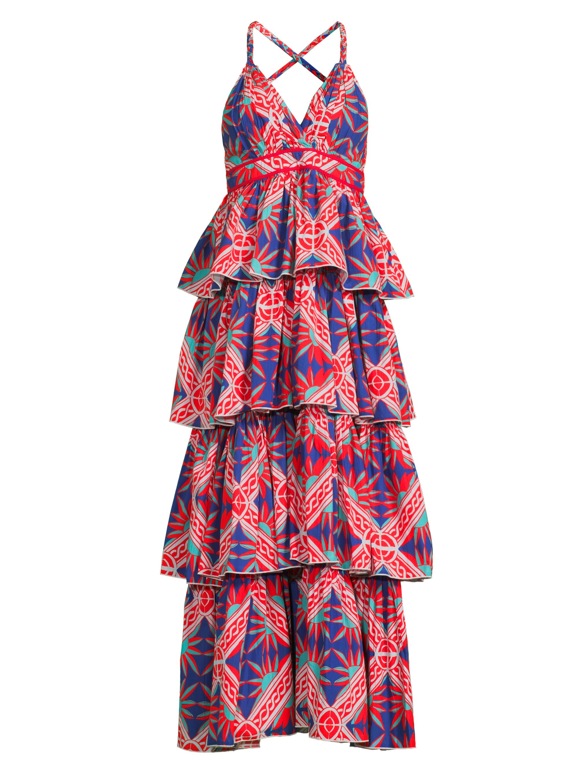 Ro's Garden Women's Nevada Geometric Tiered Maxi Dress - Red Sicily