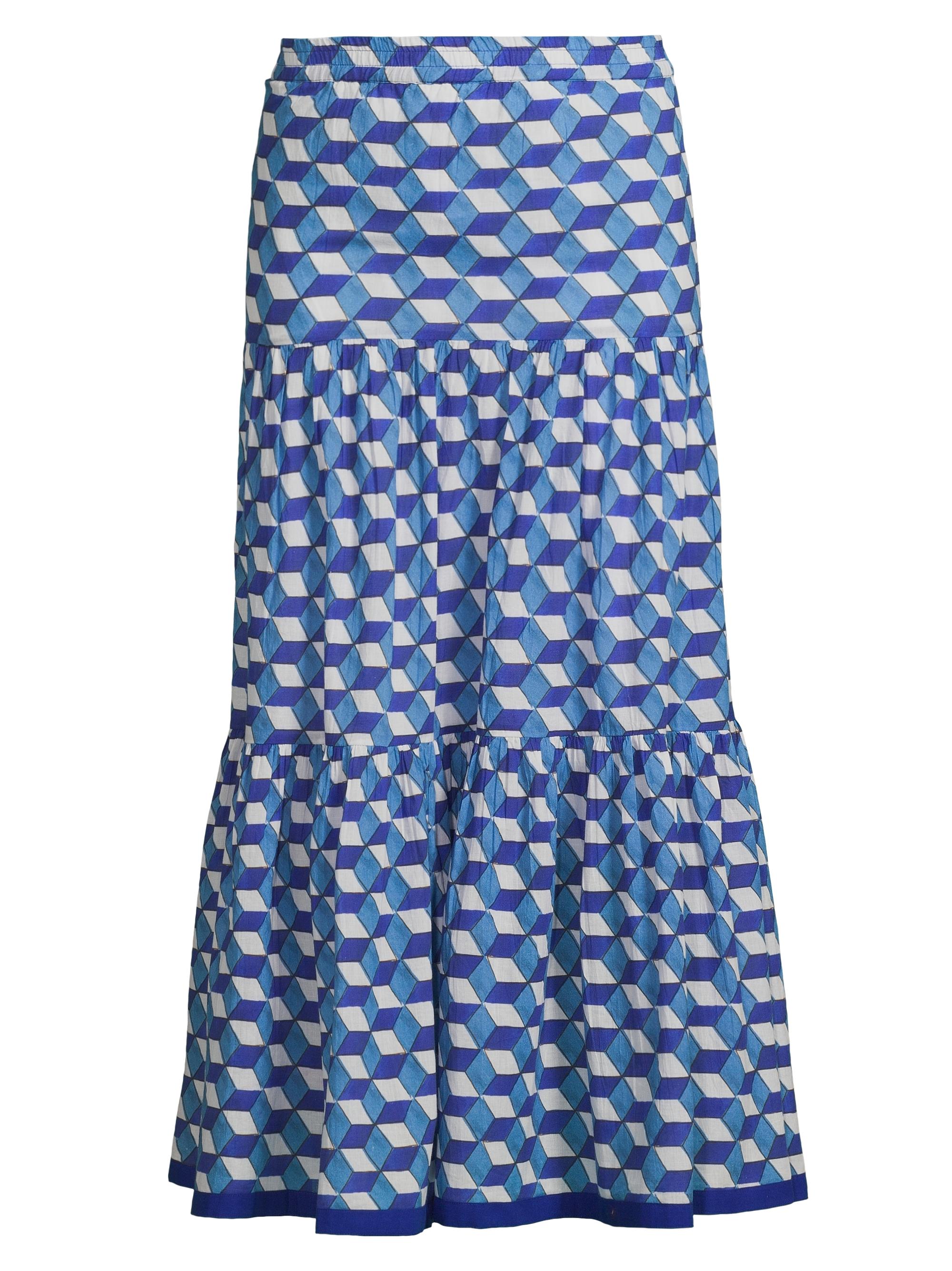 Ro's Garden Women's Frilly Geometric Skirt - Blue Etna