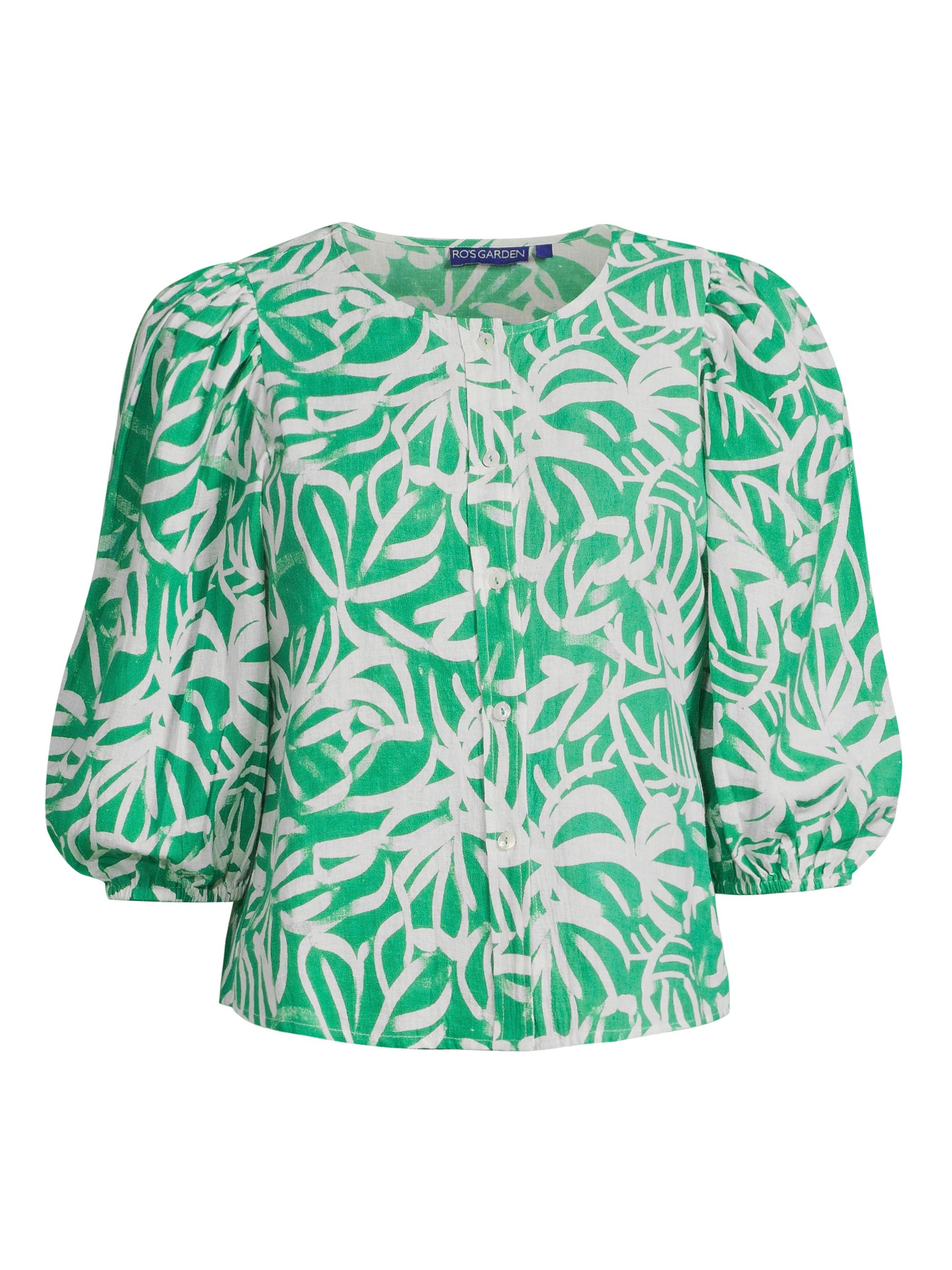 Ro's Garden Women's Charles Linen Leafy Blouse - Green Mirna
