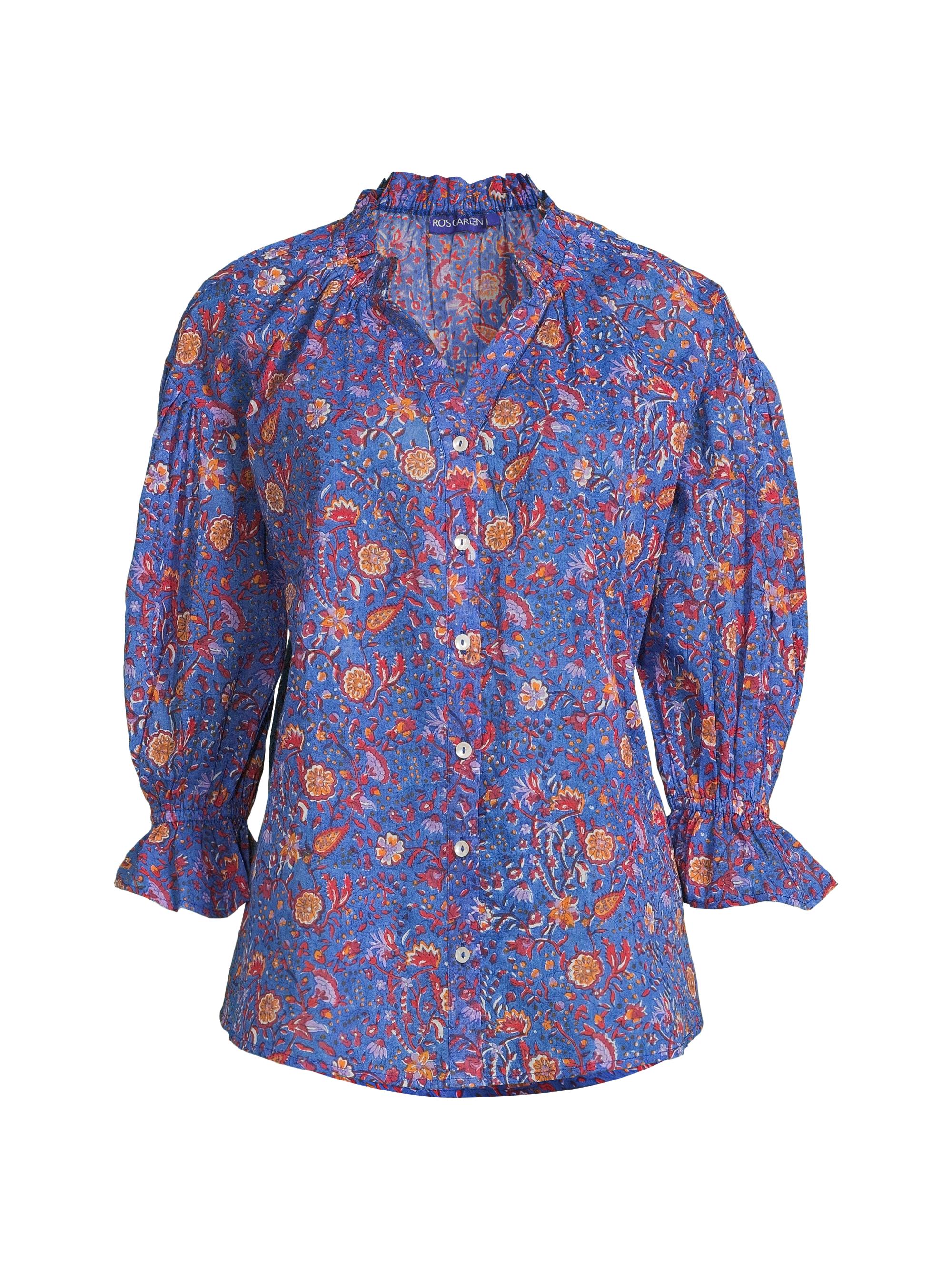 Ro's Garden Women's Rachel Cotton Floral Shirt - Blue Cezane