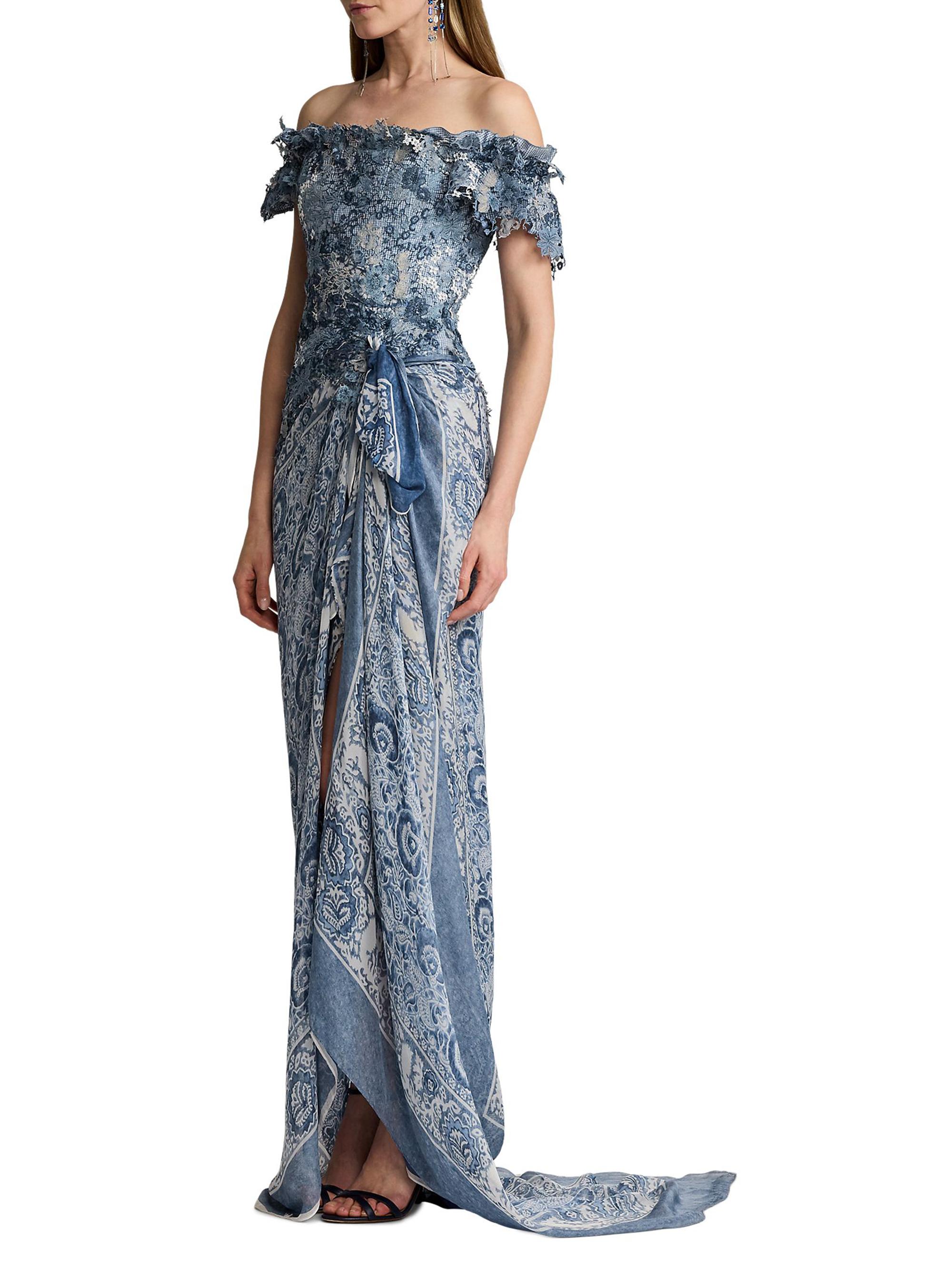 Ralph Lauren Collection Floral Silk Off-The-Shoulder Gown