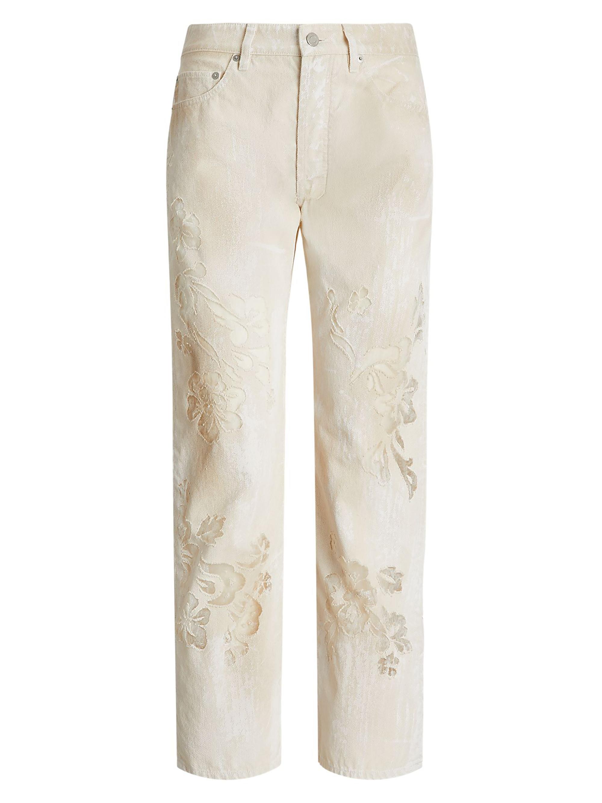 Ralph Lauren Collection Women's Distressed Floral Sheer Embroidered Jeans - Lux Cream