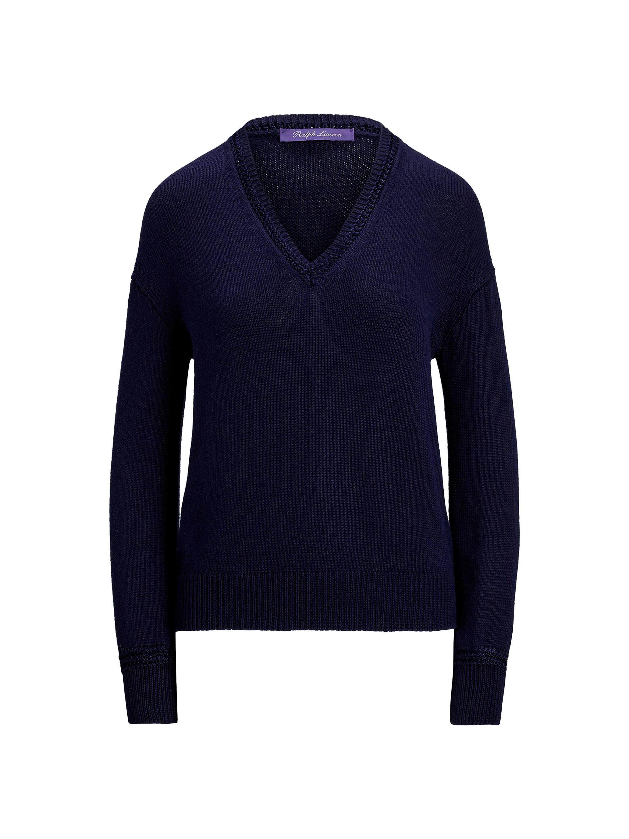 Ralph Lauren Collection Women's Silk V-Neck Sweater - Lux Navy