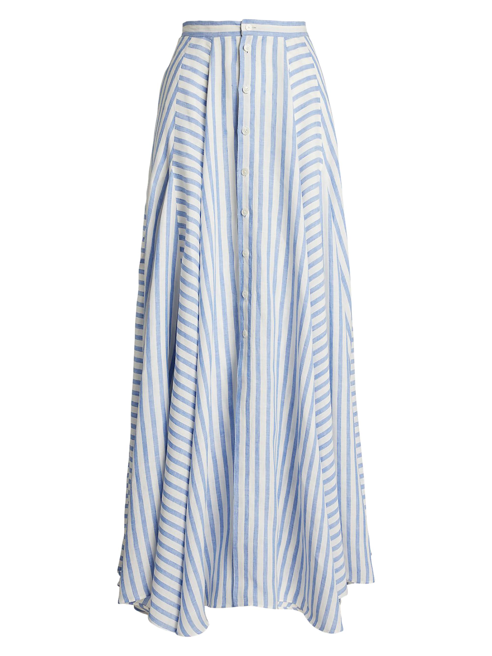 Ralph Lauren Collection Women's Linen Umbrella Striped Maxi Skirt - Cream Cornflower 4