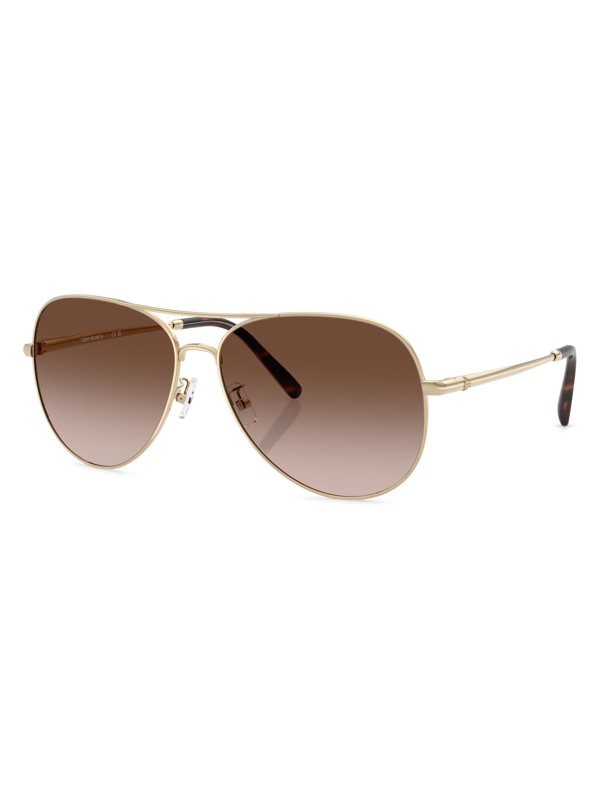 Tory Burch Women's 60MM Aviator Sunglasses - Gold Light Brown