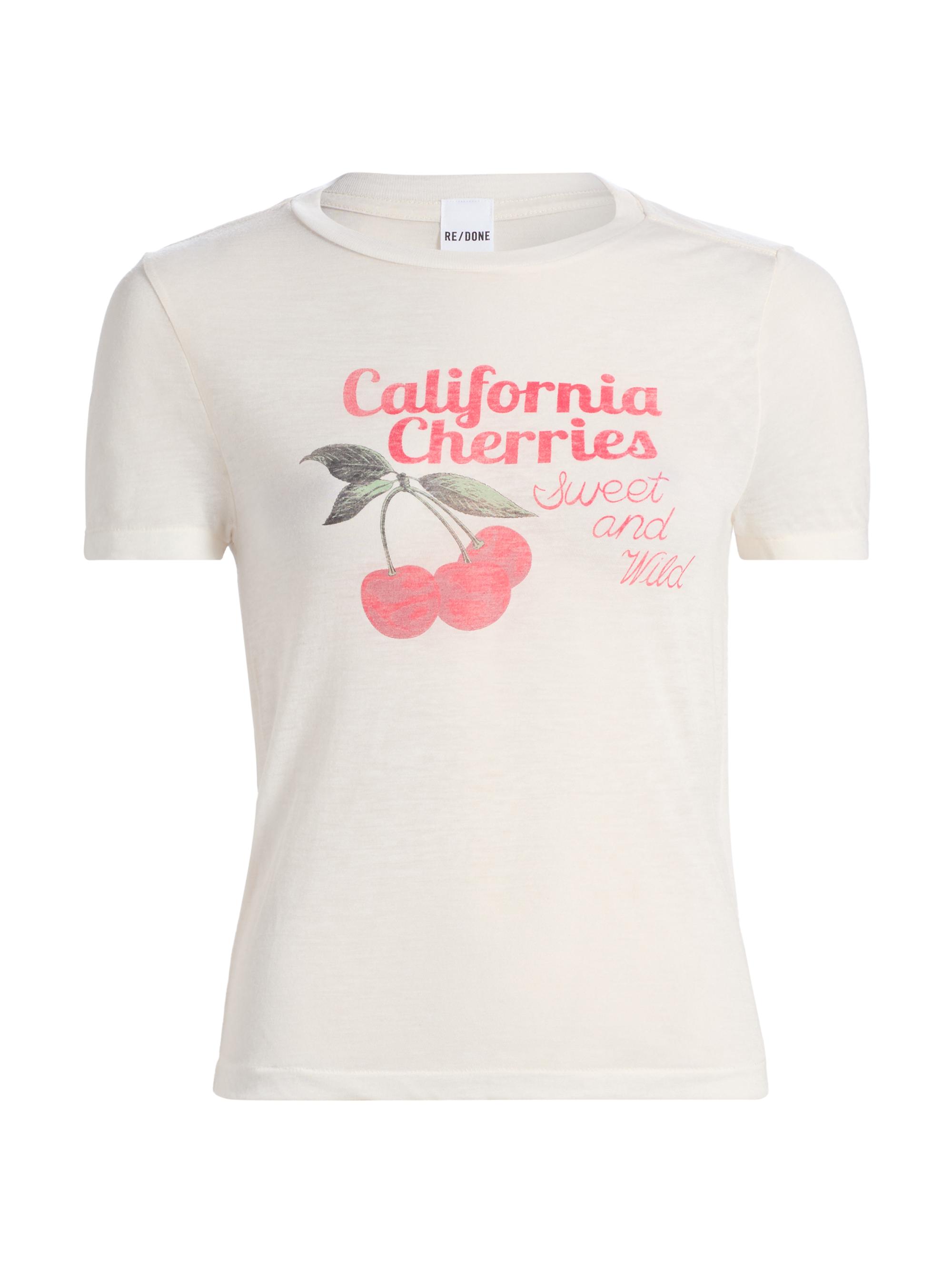 Re/done Women's Tiny Cherries Graphic Cotton-Blend T-Shirt - Vintage White