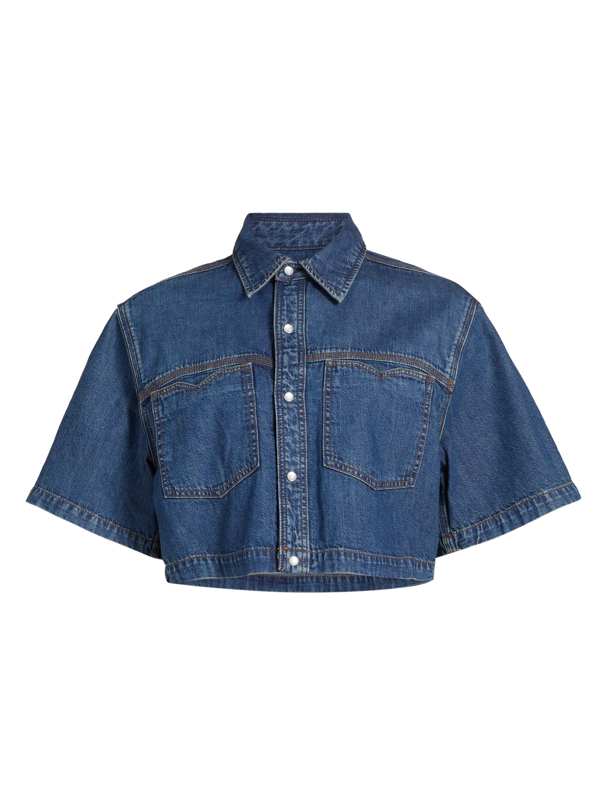 Re/done Women's Oversized Western Crop Shirt - Rustic Indigo