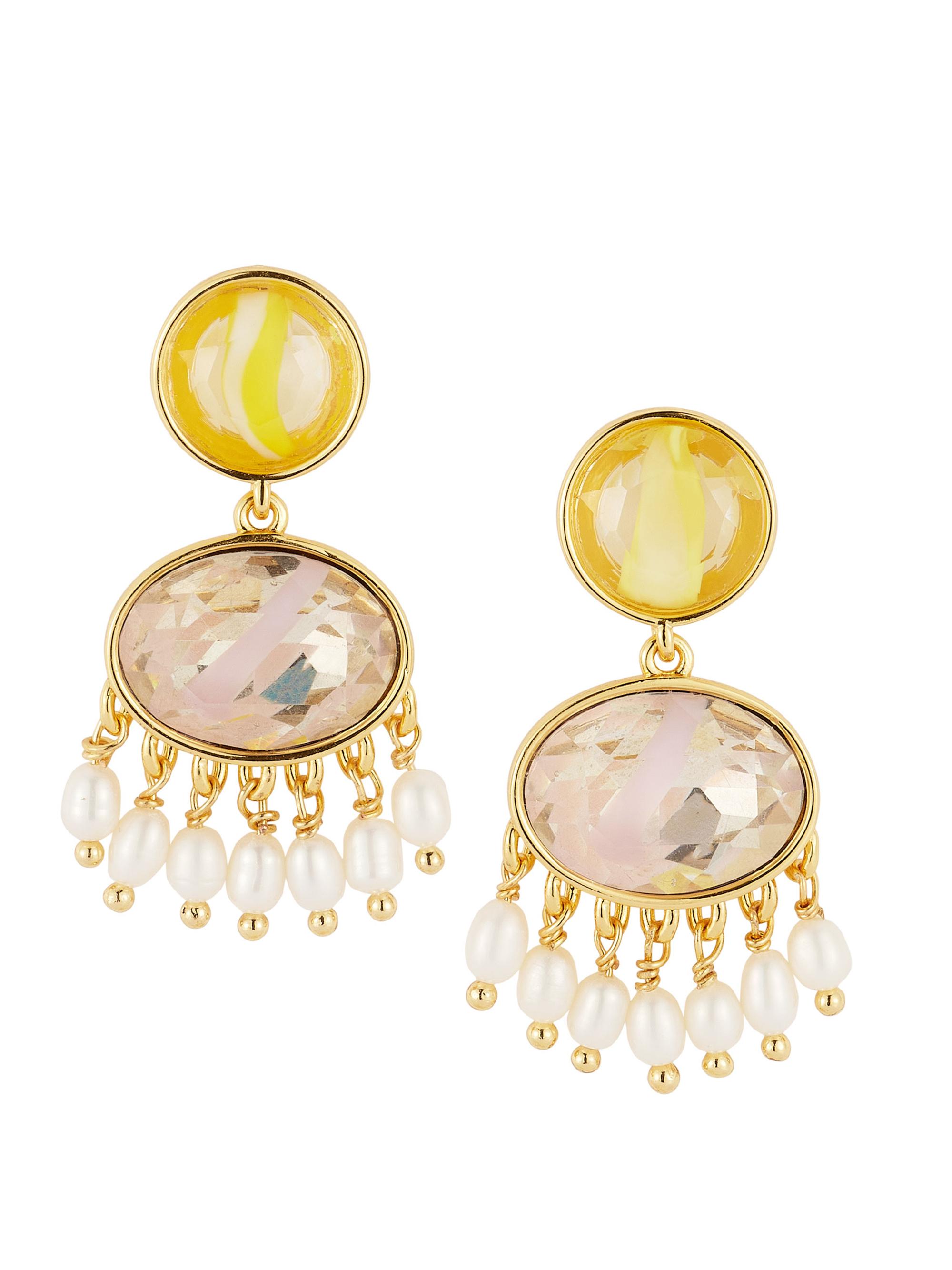 Mignonne Gavigan Women's Azura 14K-Gold-Plated, Freshwater Pearl & Glass Stone Chandelier Earrings - Pink Yellow