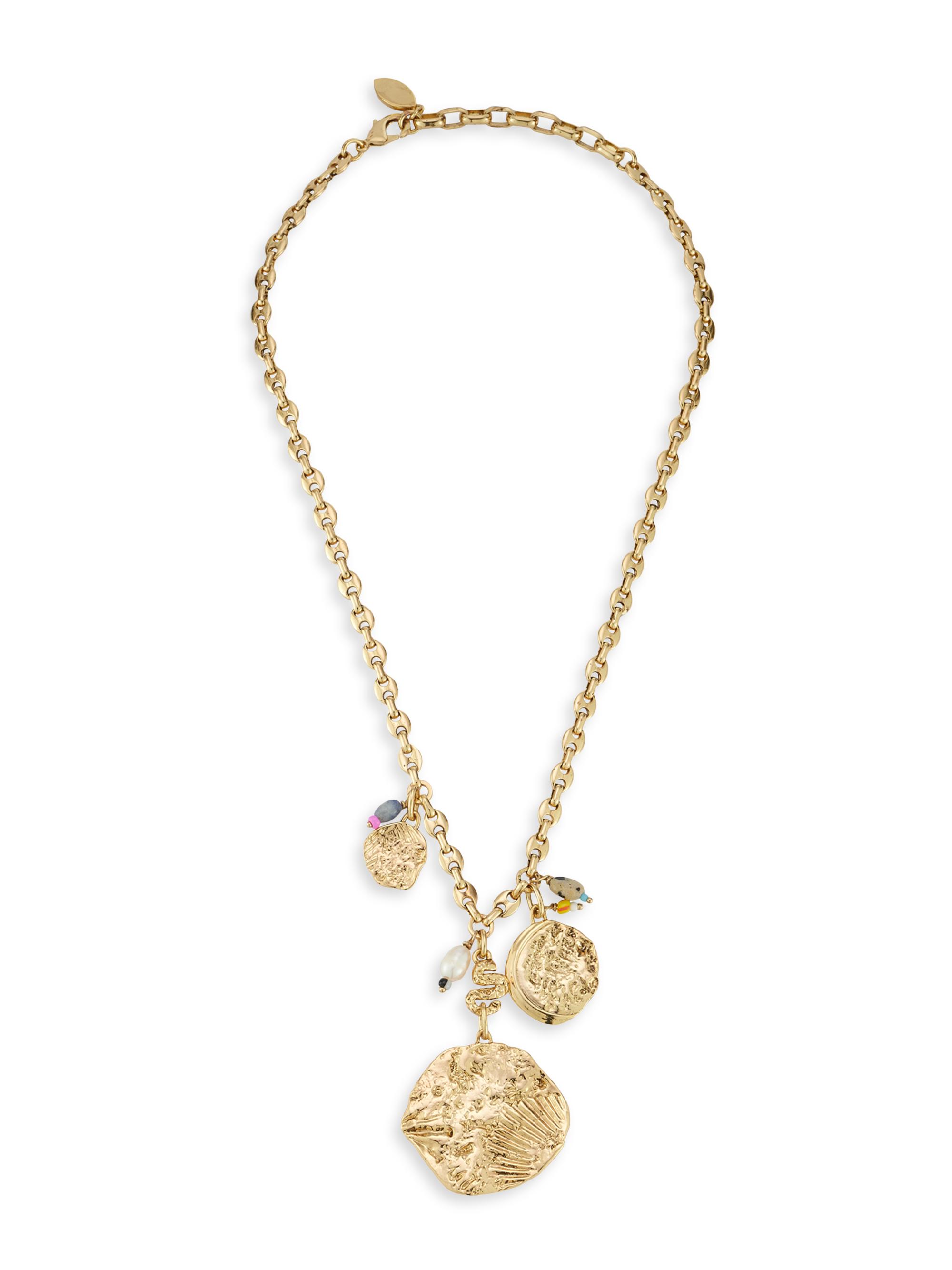 Mignonne Gavigan Women's Carmen 14K-Gold-Plated, Dalmatian Jasper, Blue Lace Agate & Cultured Freshwater Pearl Charm Necklace - Antique Gold