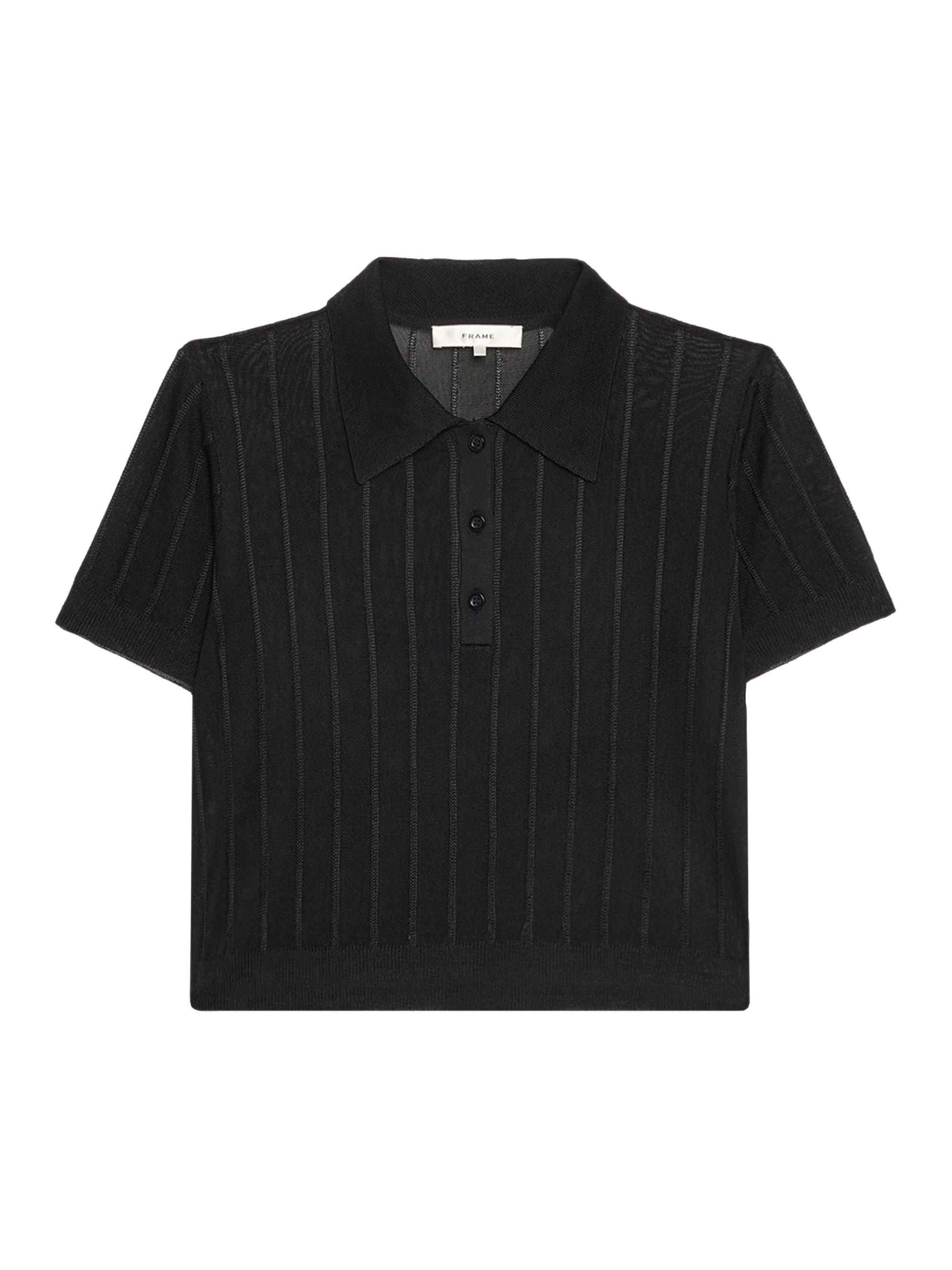 FRAME Women's The Ribbed Knit Polo Shirt - Black