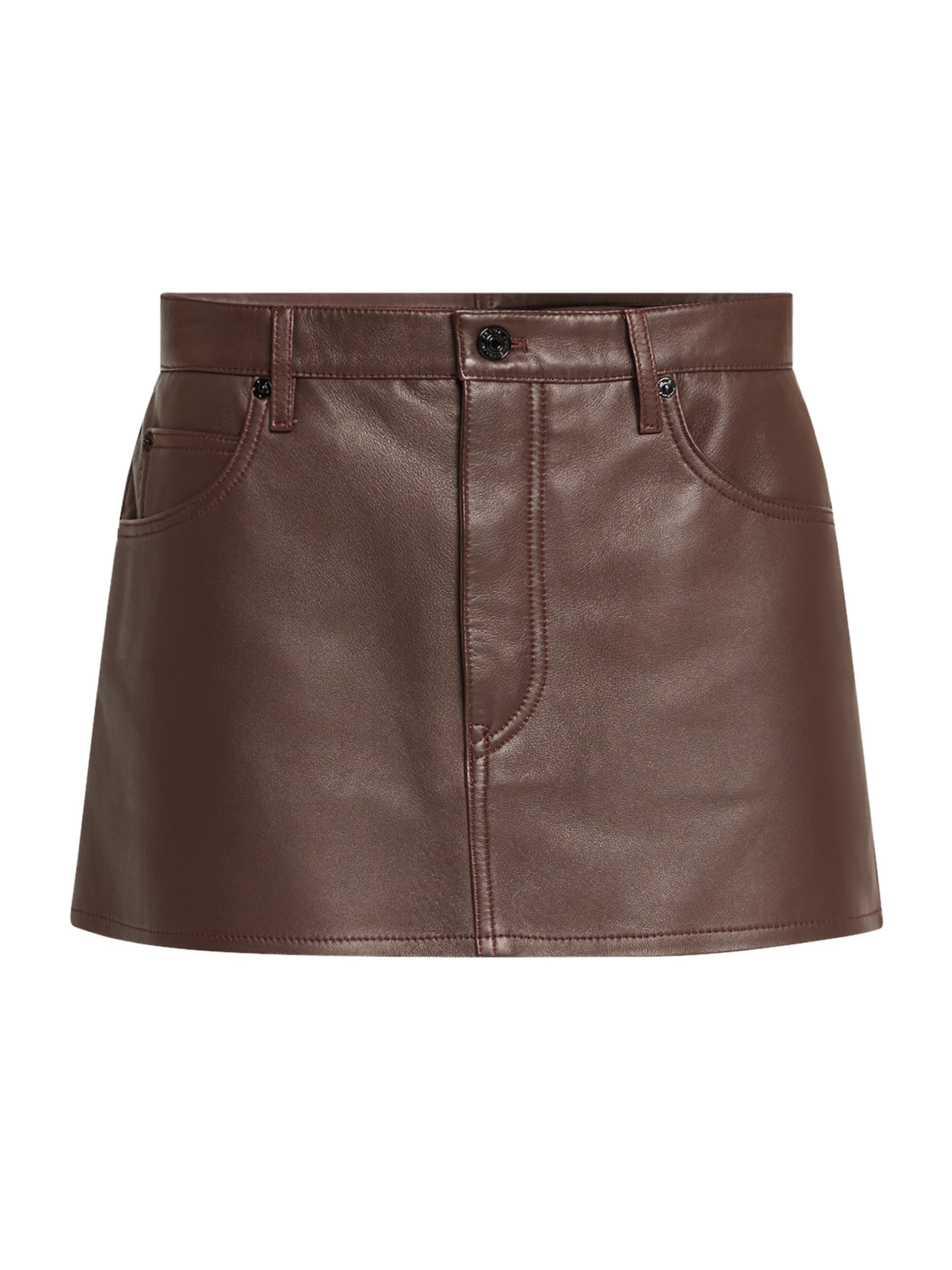 FRAME Women's Leather Fitted Miniskirt - Dark Brown
