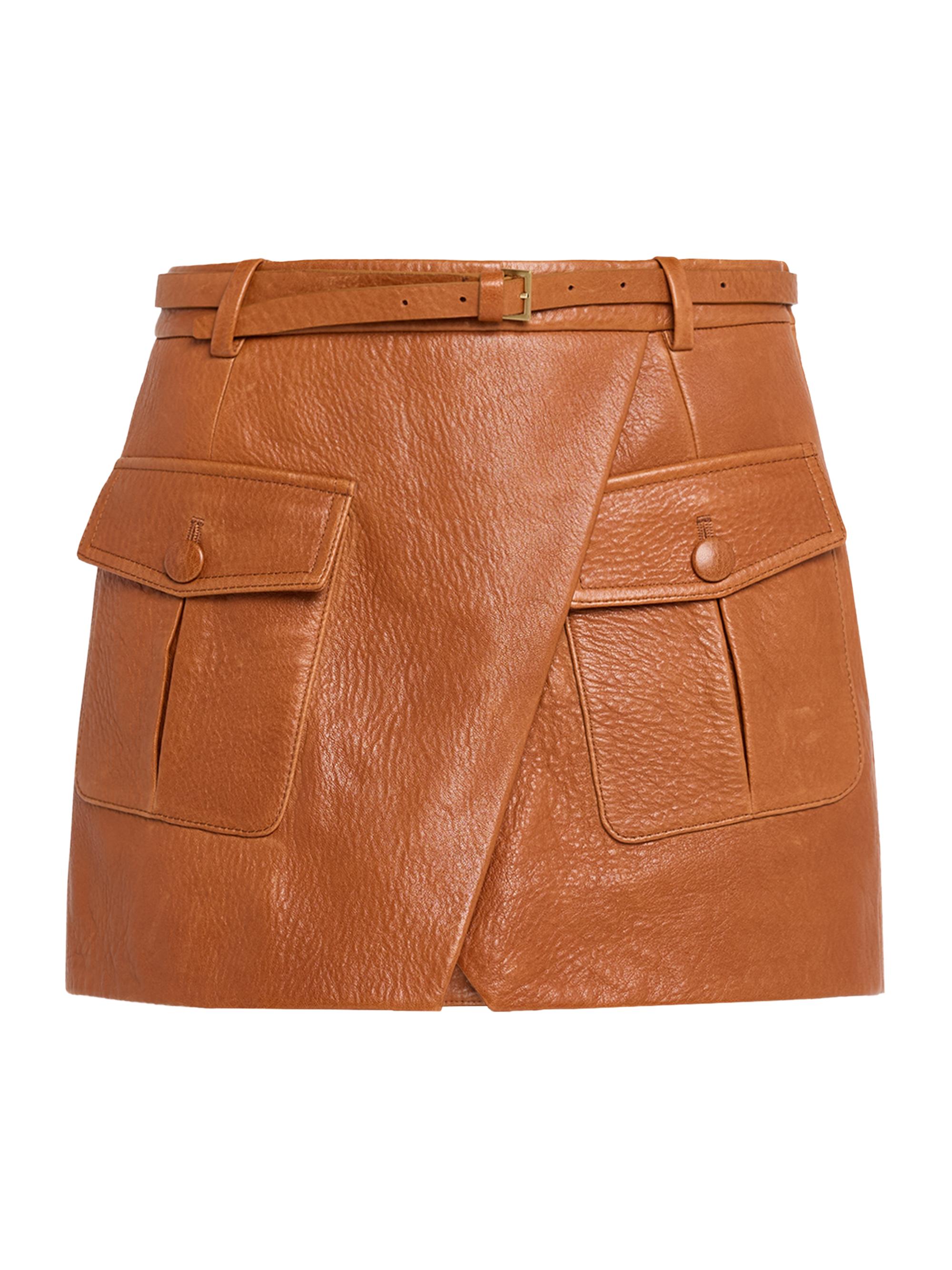 Frame Women's Leather Belted Cargo Miniskirt - Chestnut