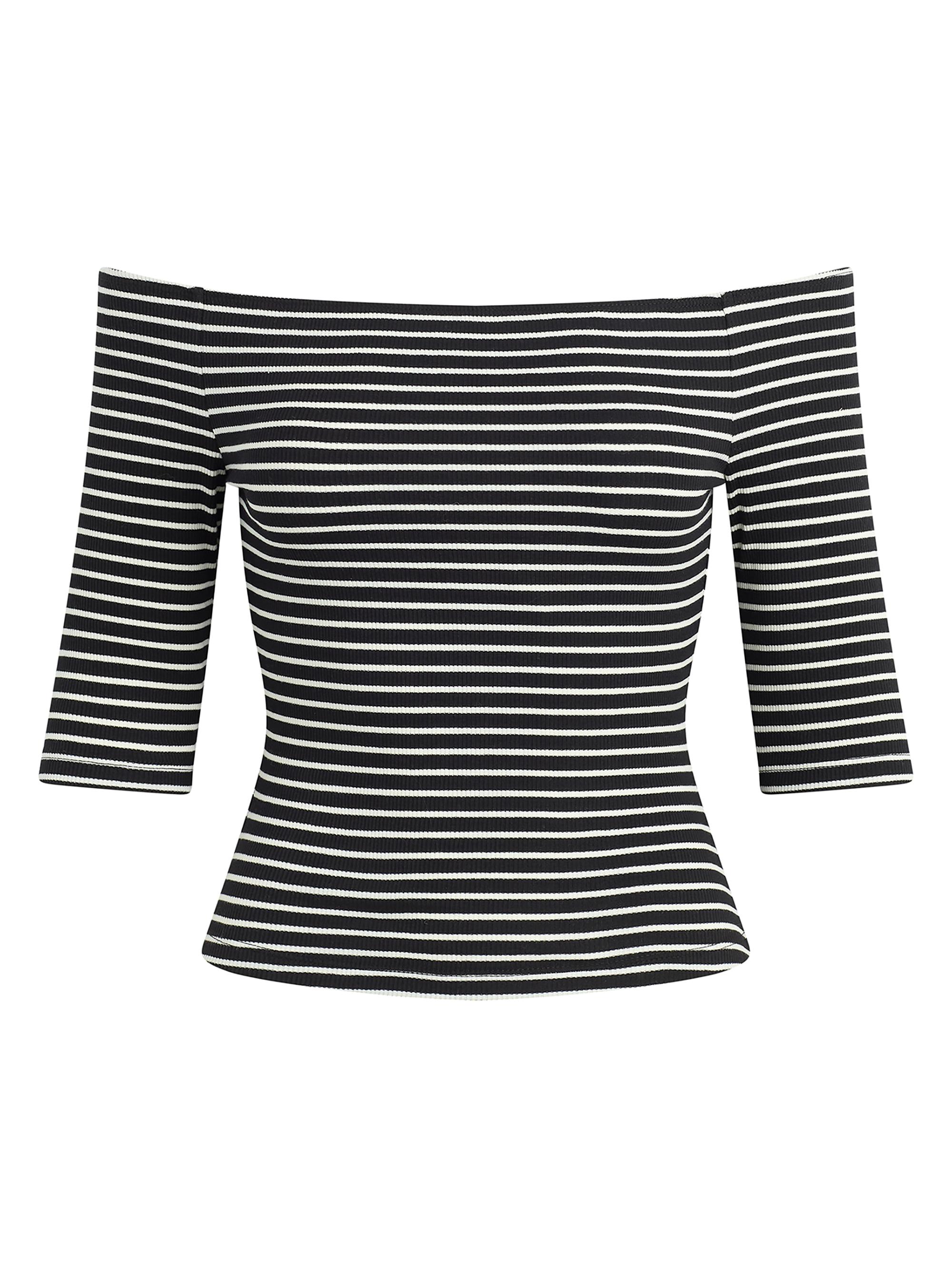 Joe's Jeans Women's The Laur Striped Stretch Cotton Off-The-Shoulder Top - Black White Stripe