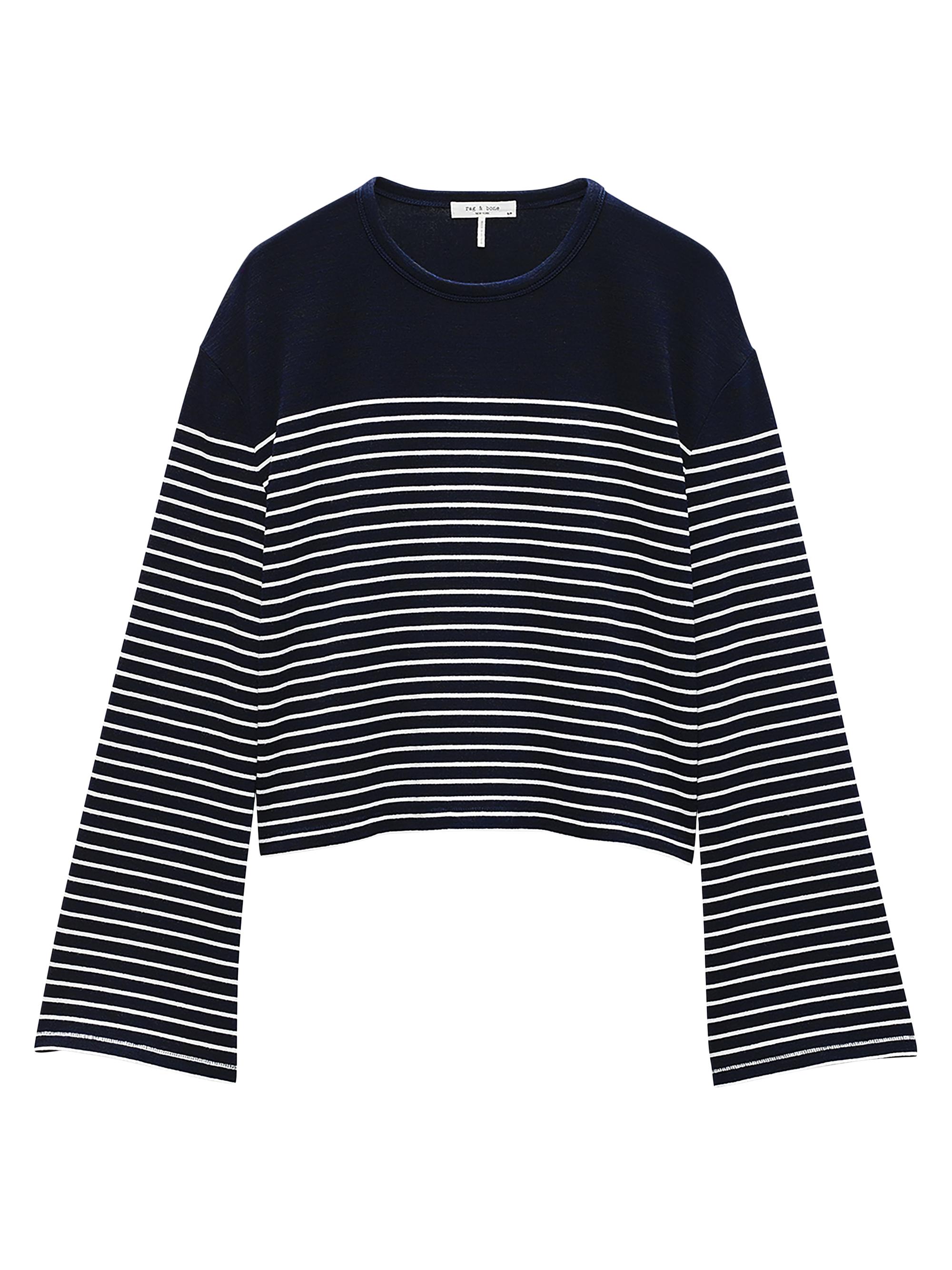 rag & bone Women's The Knit Striped Boxy T-Shirt - Navy