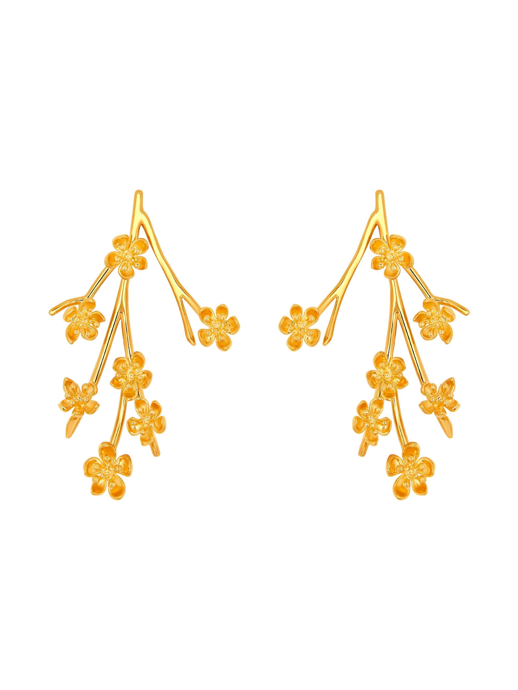 Oscar de la Renta Women's Cherry Blossom Branch 24K-Gold-Plated & Enamel Drop Earrings - Gold