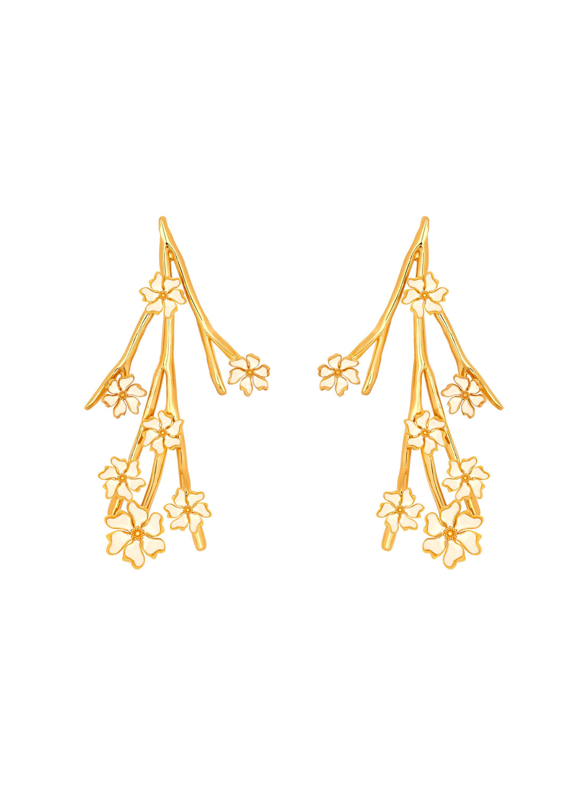 Oscar de la Renta Women's Cherry Blossom Branch 24K-Gold-Plated & Enamel Drop Earrings -
