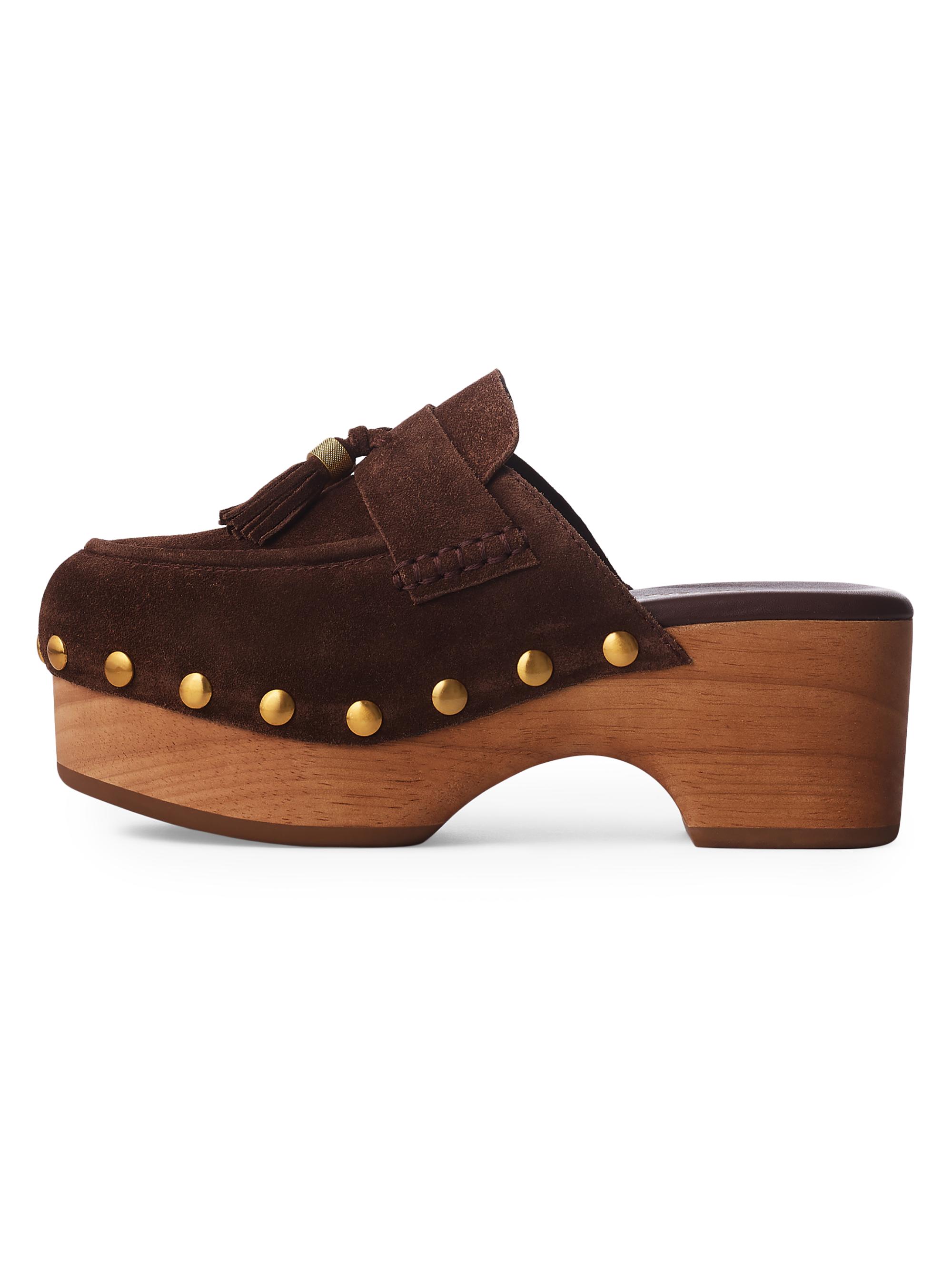 rag & bone Women's Maisie 60MM Tassel Suede Clogs - Dark Mocha Suede