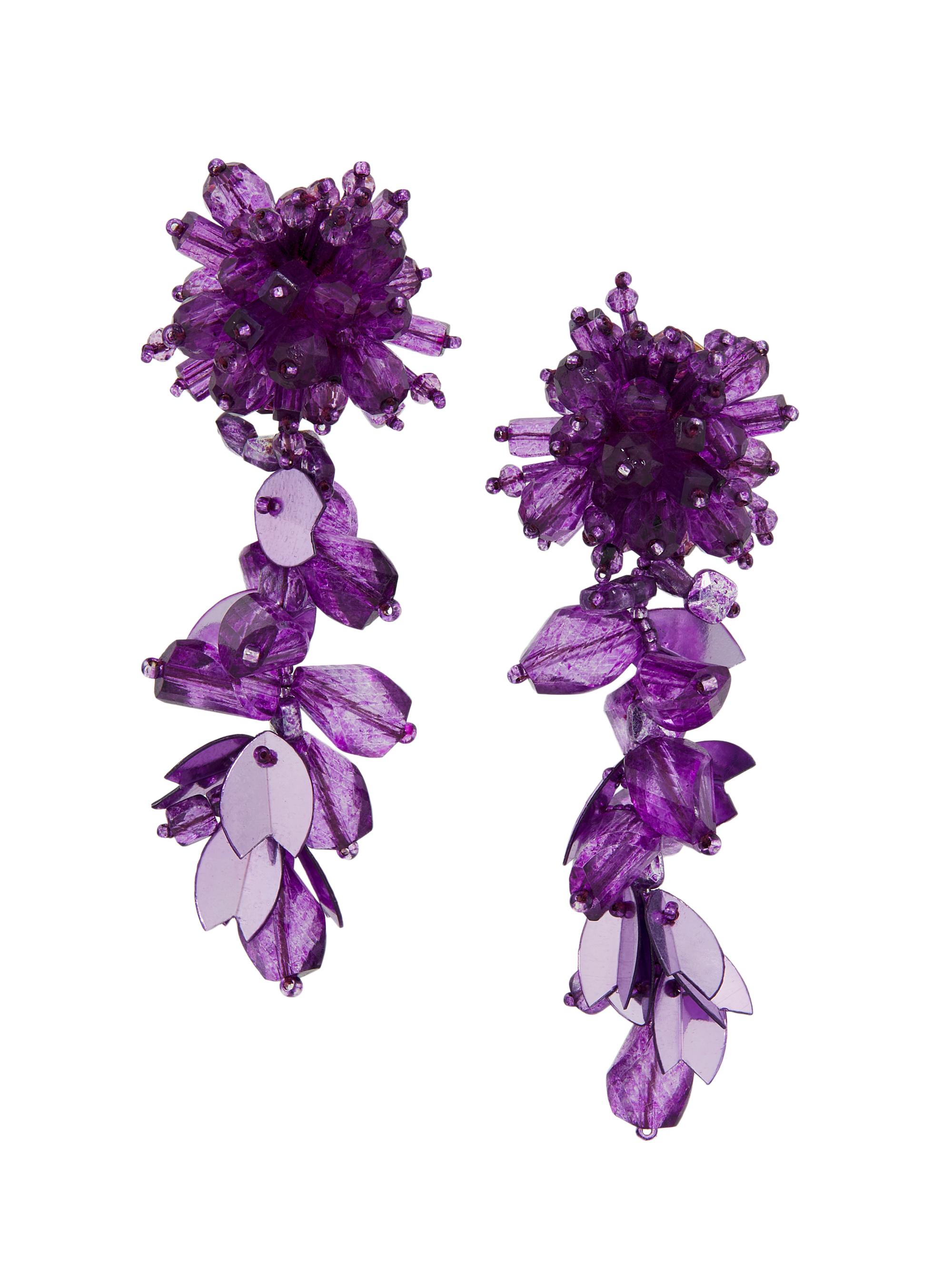 Oscar de la Renta Women's Goldtone & Mixed-Media Clip-On Drop Earrings - Purple
