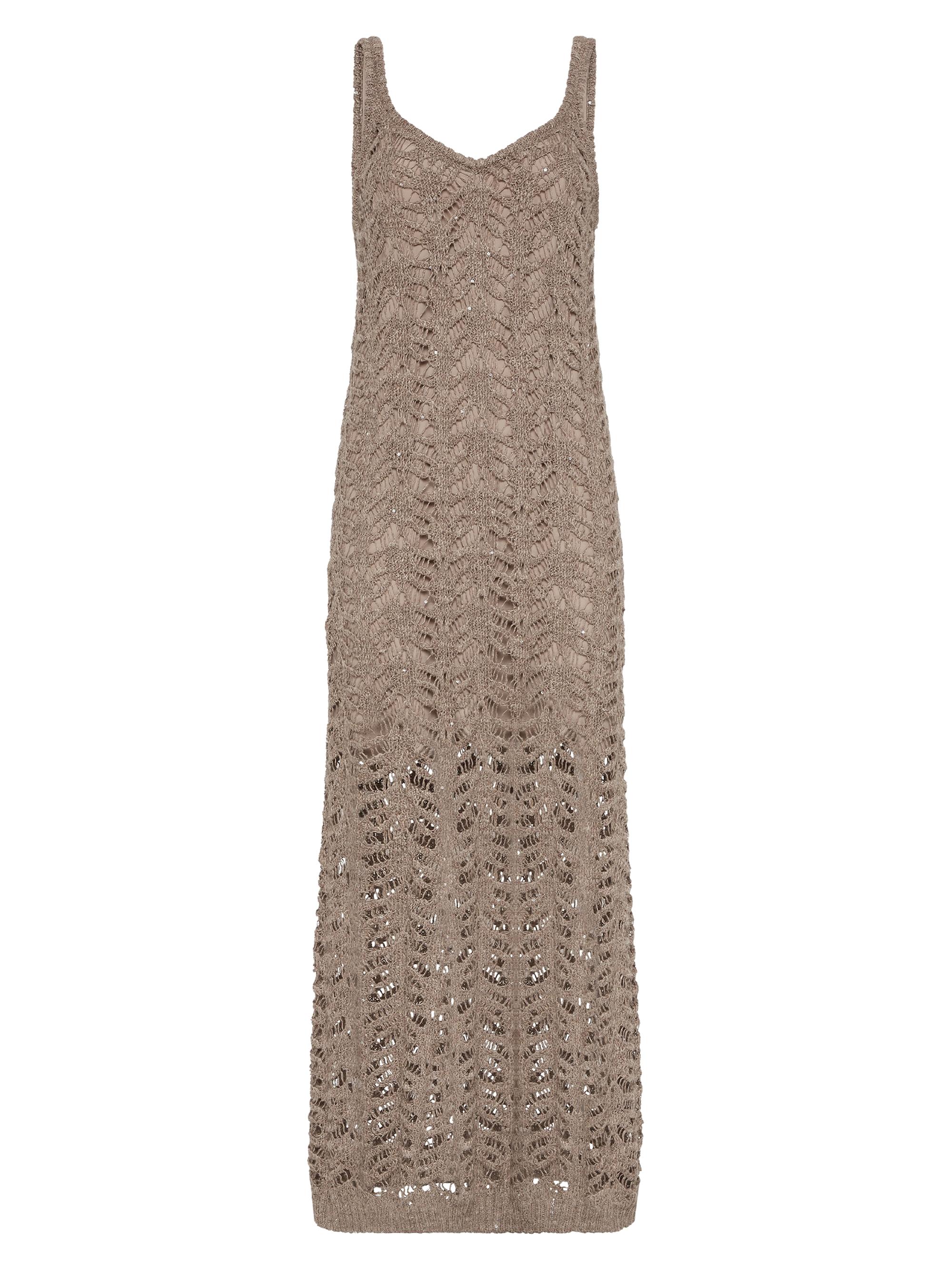 Brunello Cucinelli Women's Foliage Lace Knit Dress in Linen and Silk Diamond Yarn - Light Brown