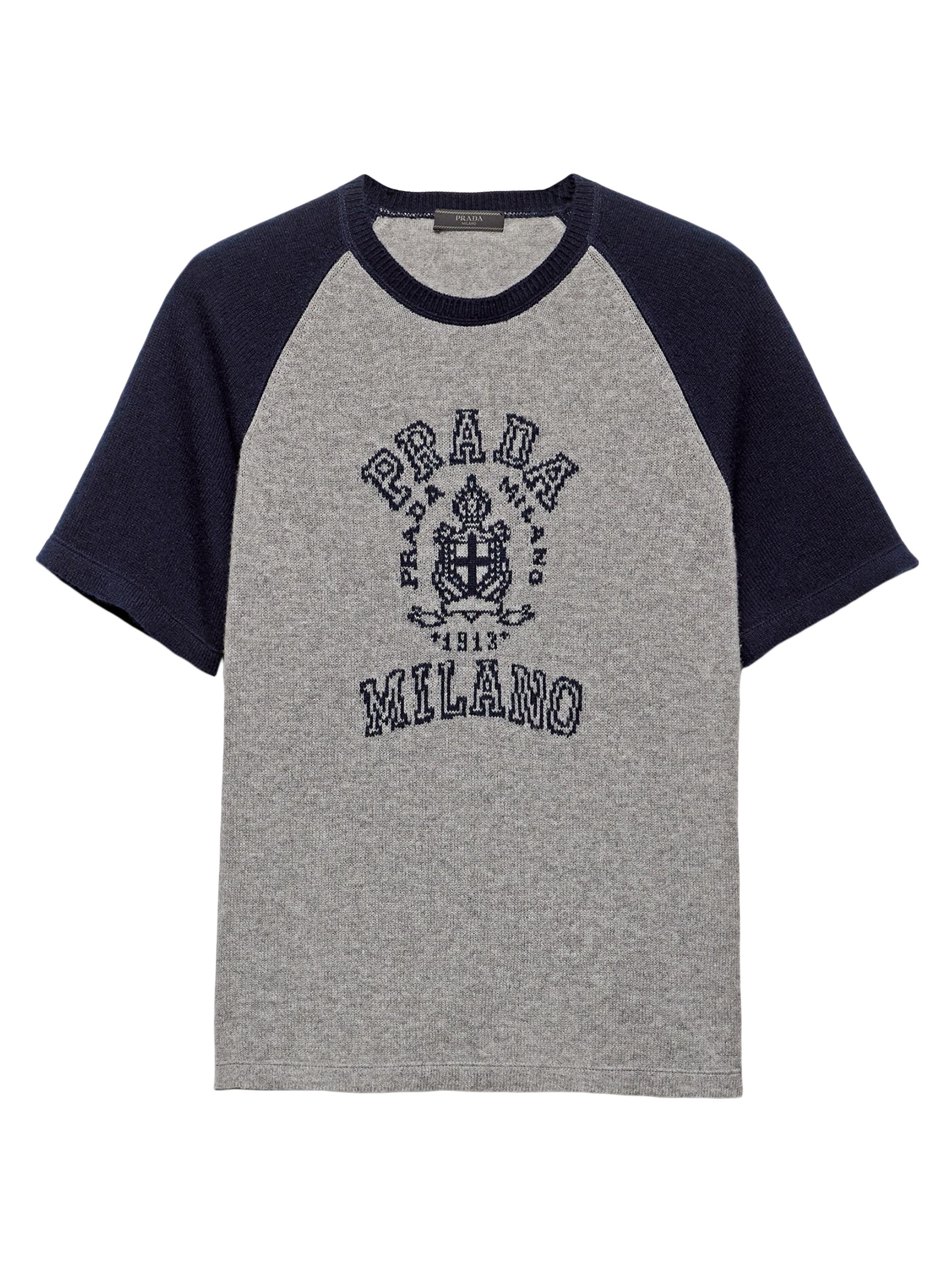 Prada Men's Cashmere T-Shirt with Logo - Grey