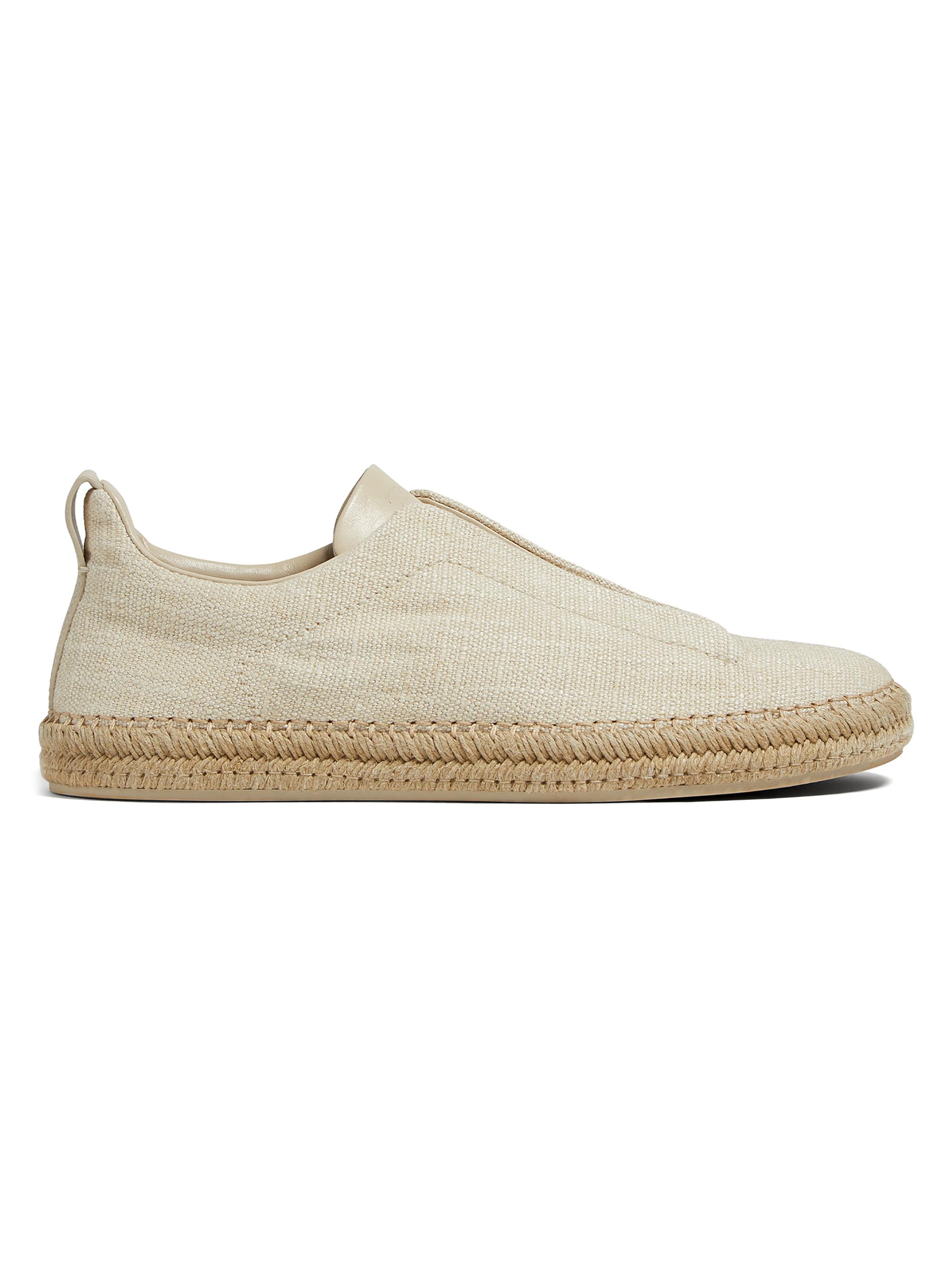 ZEGNA Men's Viscose Linen and Leather Triple Stitch Sneakers - Off White