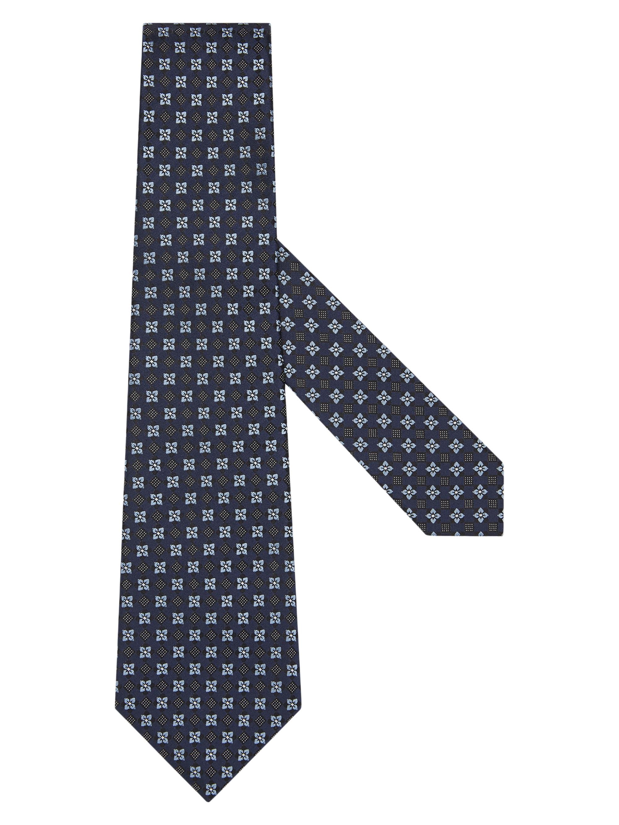 ZEGNA Men's Geometric Floral Silk Tie - Dark Blue