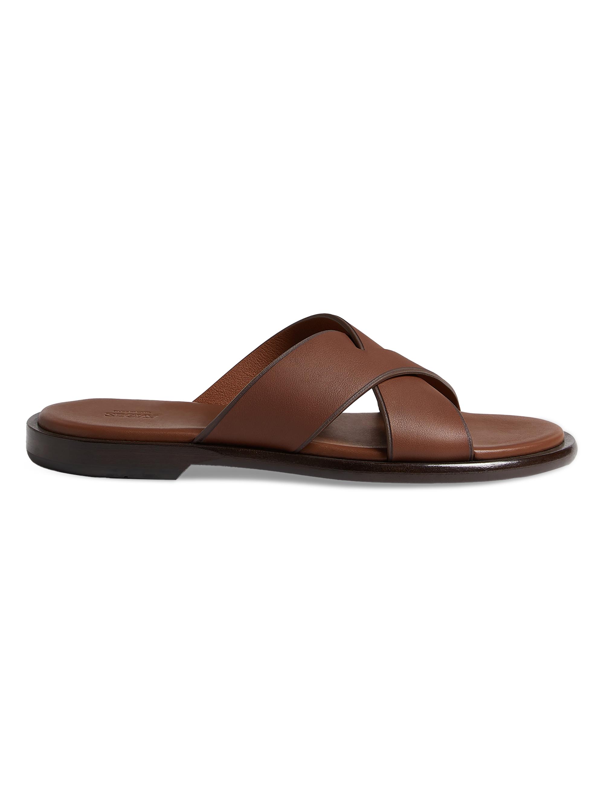 ZEGNA Men's Leather Sandals - Almond Brown