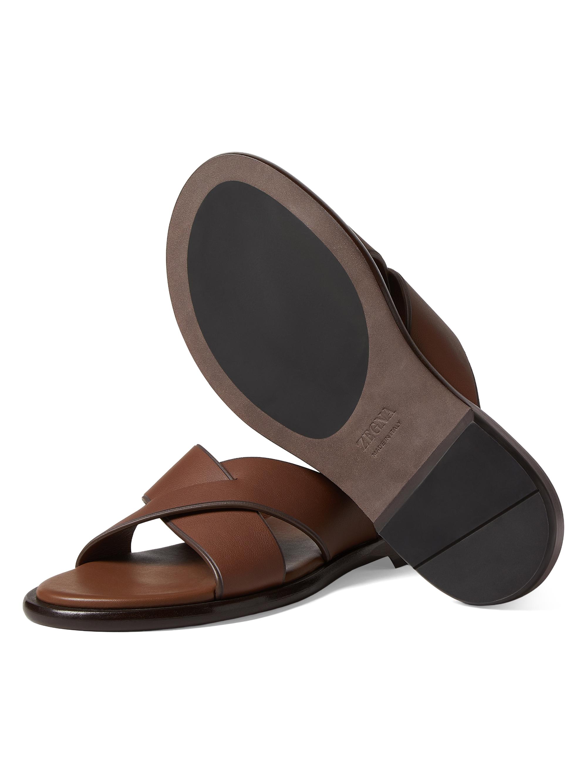 ZEGNA Men's Leather Sandals - Almond Brown | Thumbnail 3