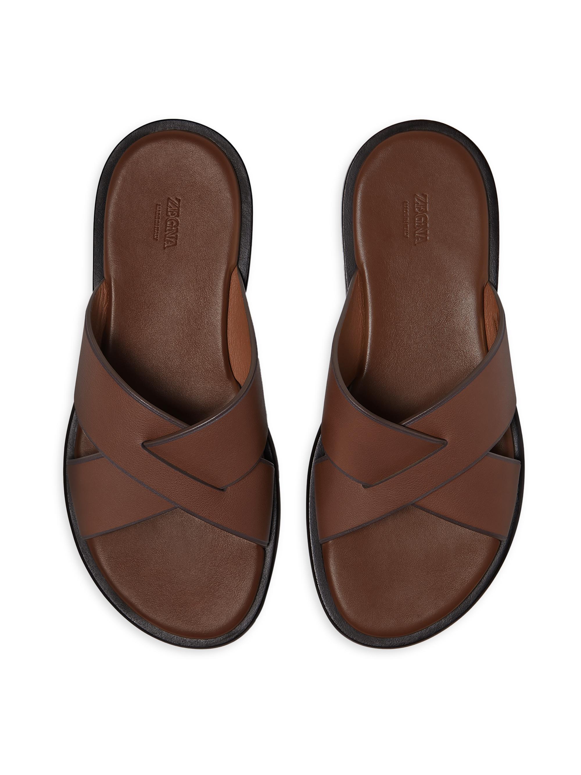 ZEGNA Men's Leather Sandals - Almond Brown | Thumbnail 4