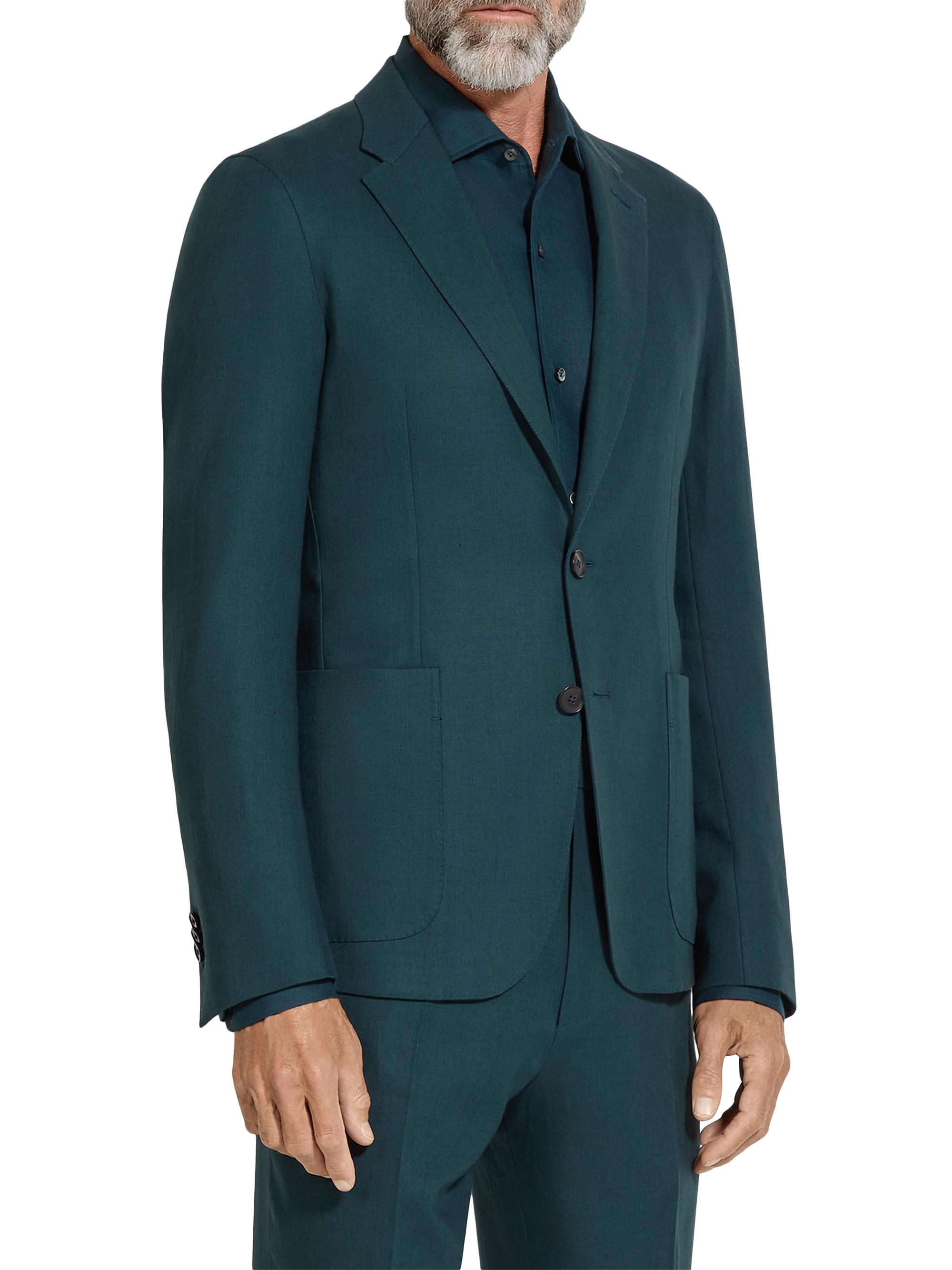 ZEGNA Men's Slim Fit Notch Lapel Oasi Lino Blazer - Dark Teal Blue
