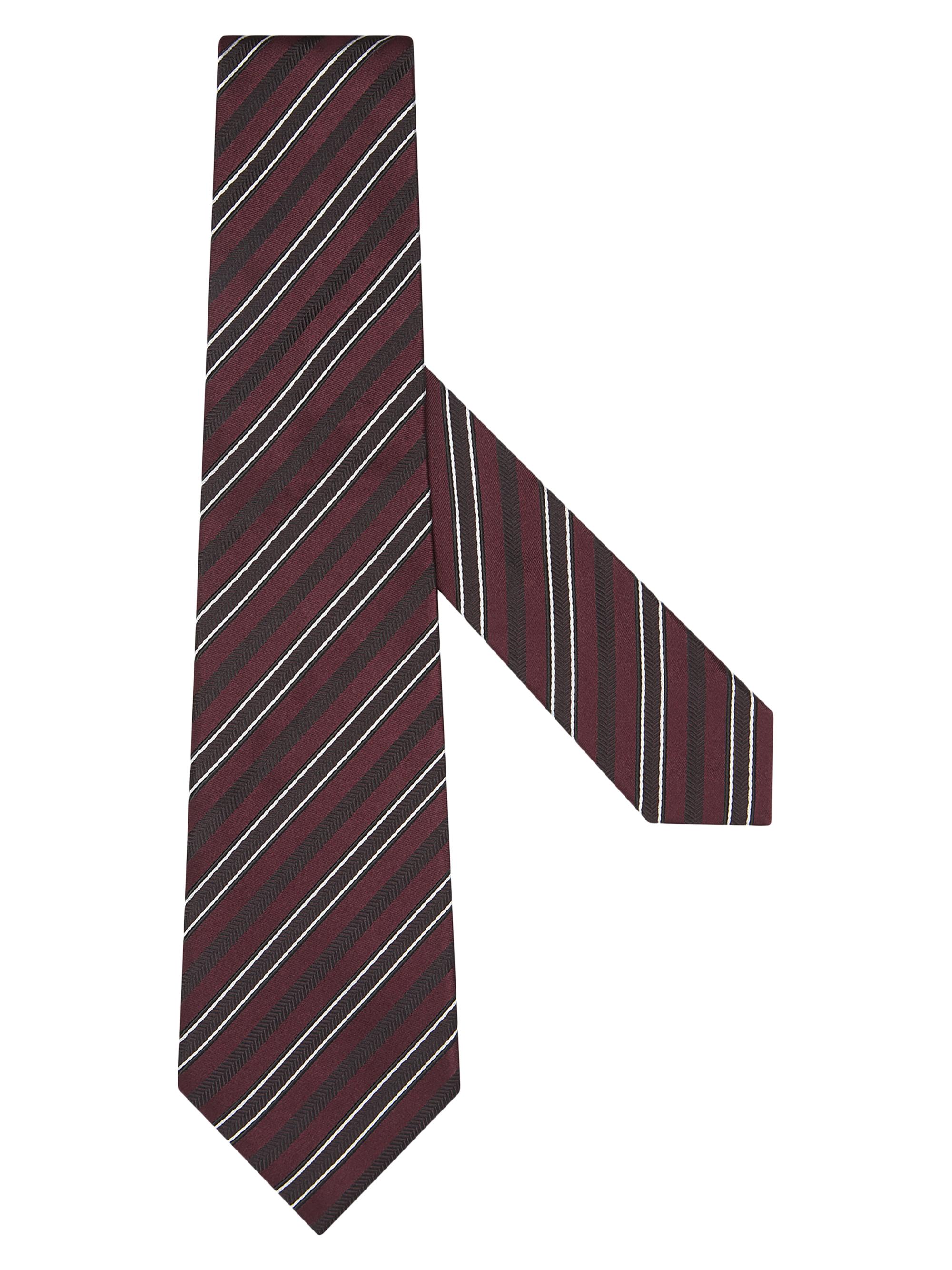ZEGNA Men's Striped Silk and Cotton Tie - Burgundy