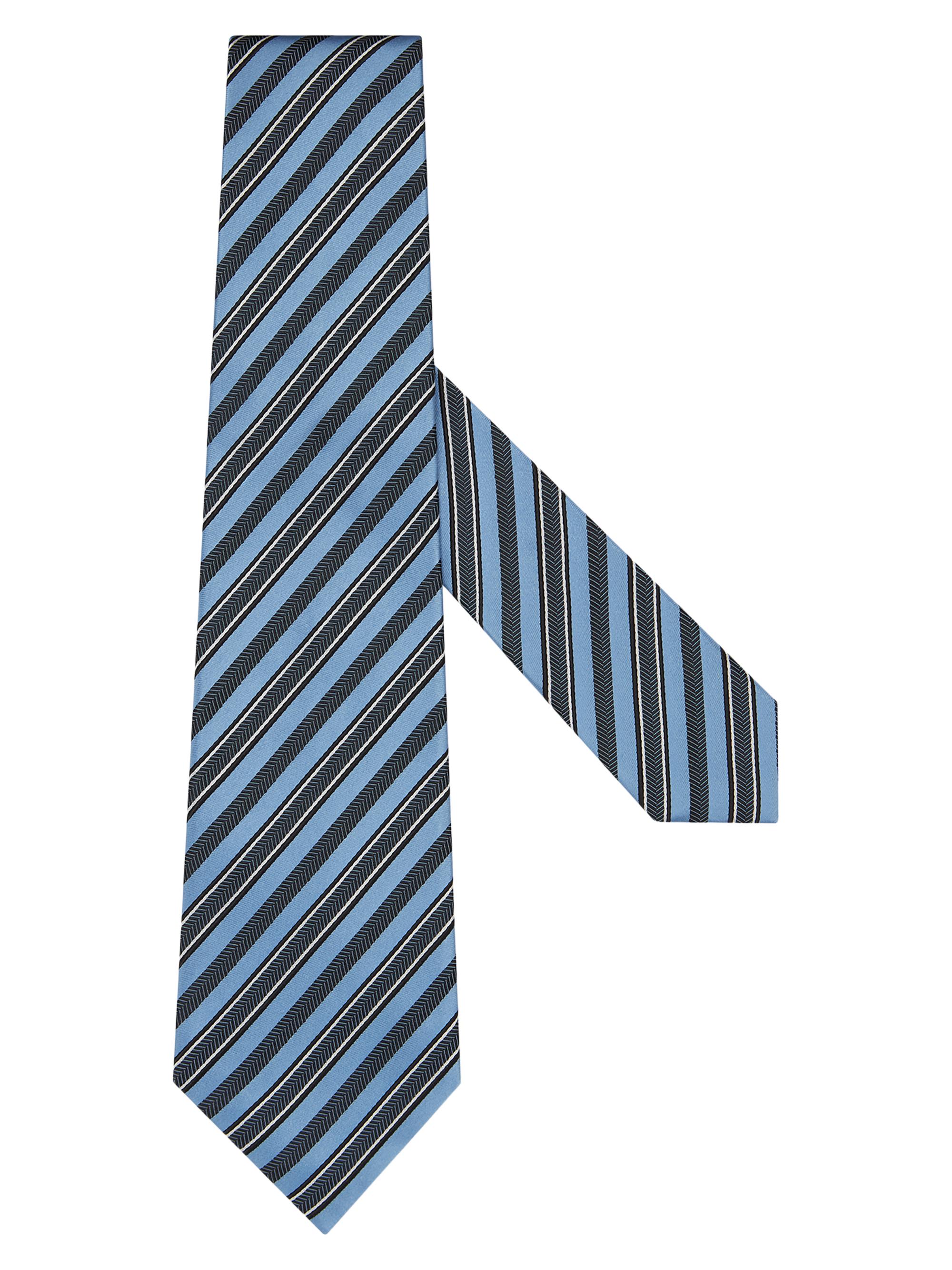 ZEGNA Men's Striped Silk and Cotton Tie - Light Blue