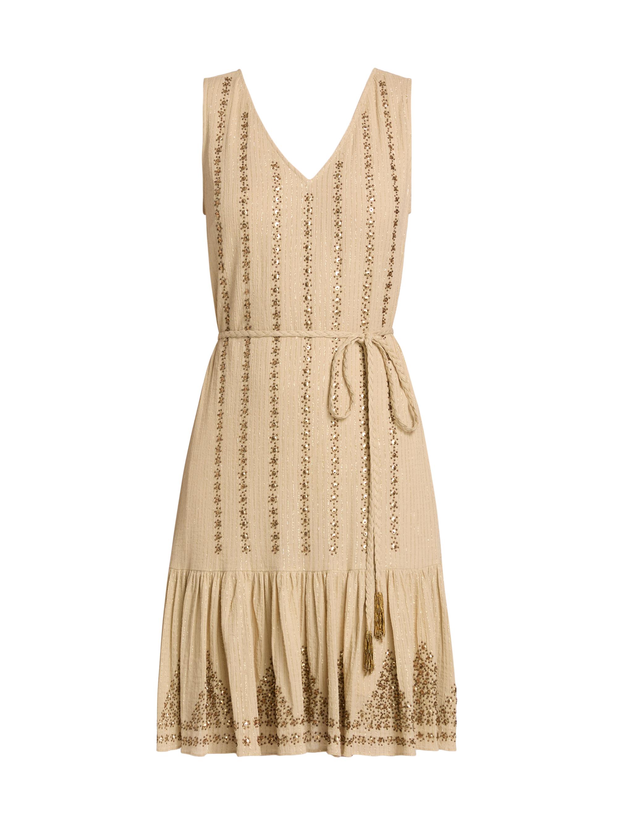 Kobi Halperin Women's May Metallic Sleeveless Knee-Length Dress - Sand - Size XL