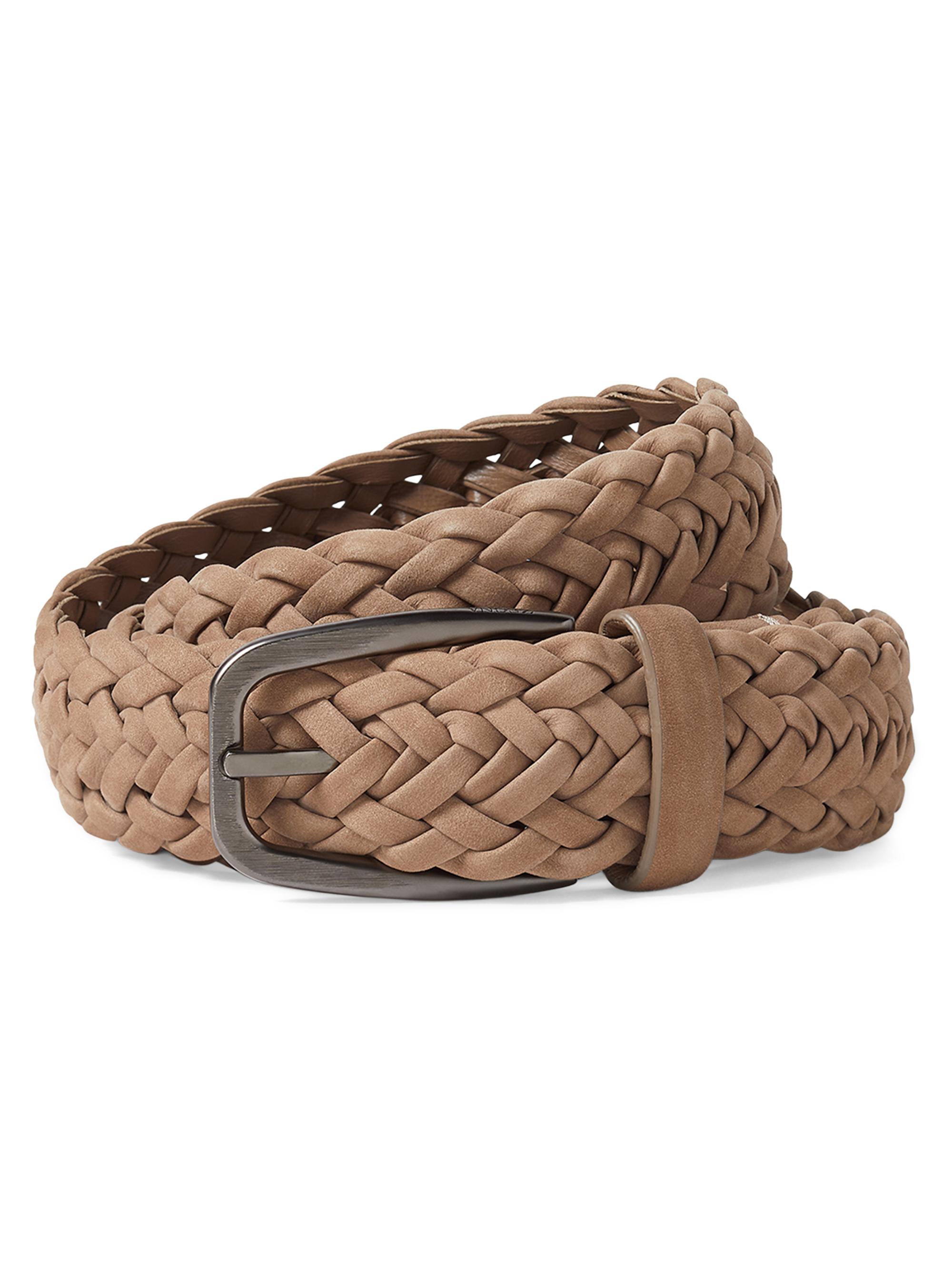 ZEGNA Men's Braided Leather Belt - Beige