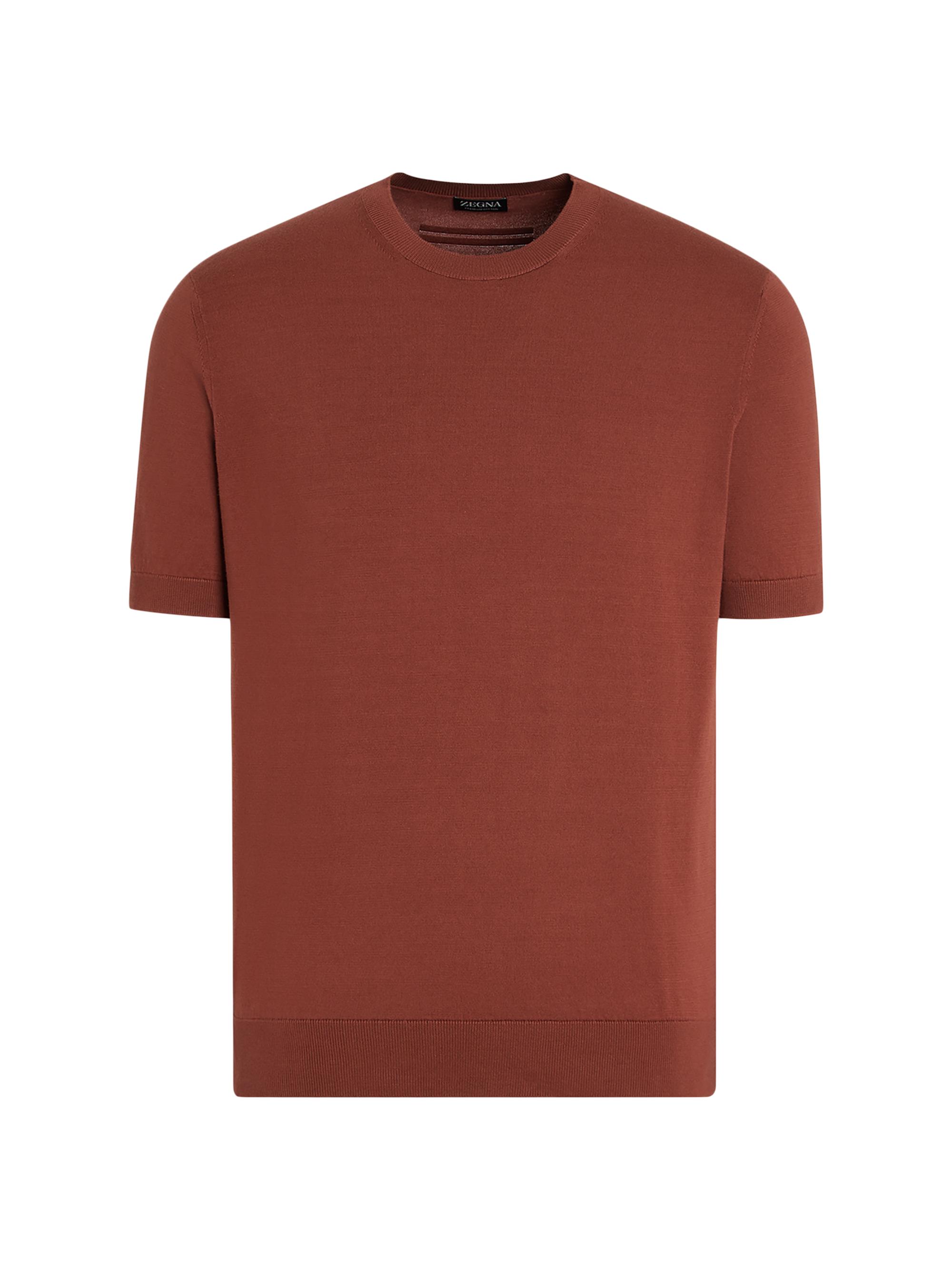 ZEGNA Men's Ribbed Crewneck Collar Premium Cotton T-Shirt - Ochre