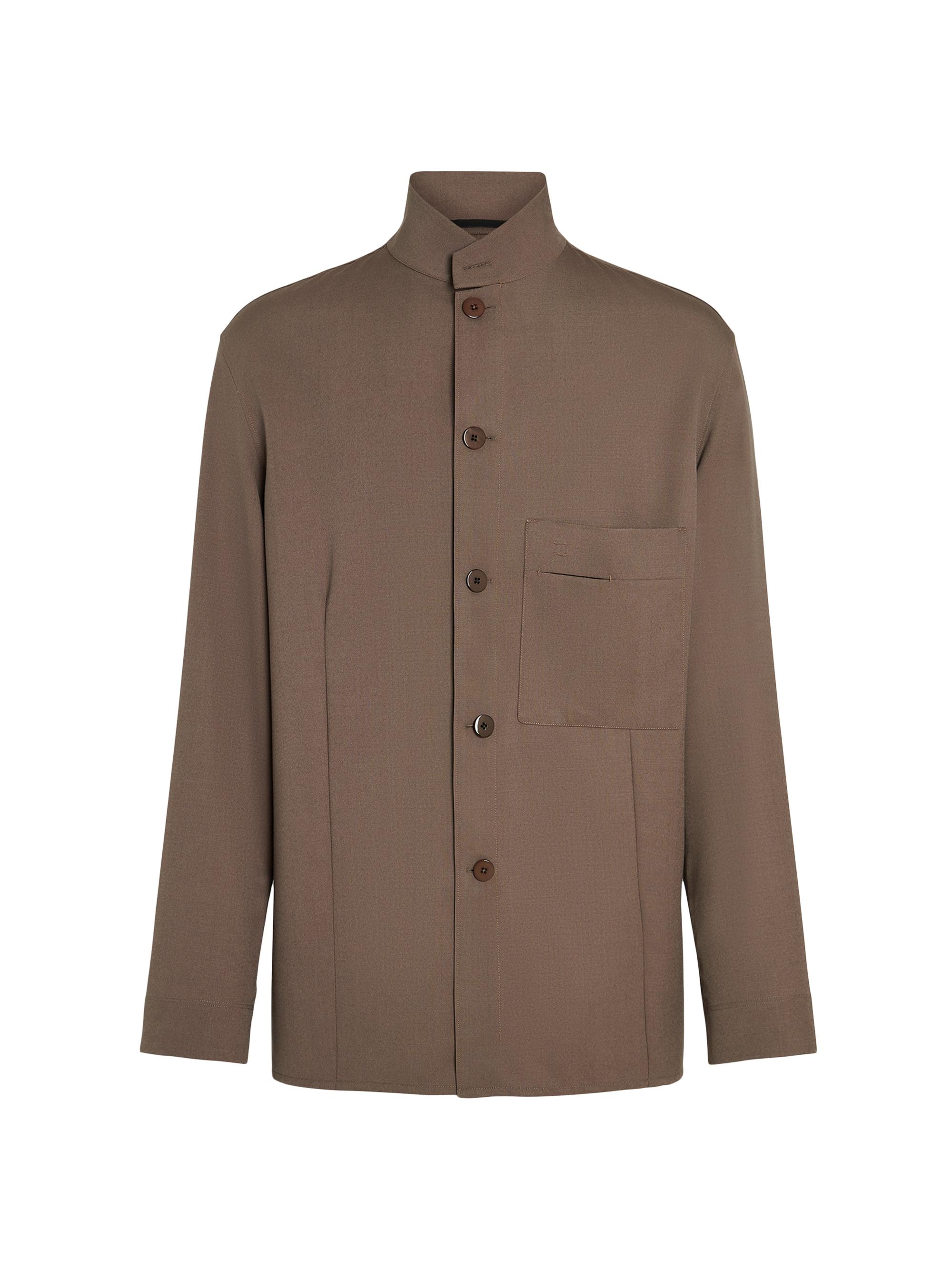 ZEGNA Men's Silk and Wool Overshirt - Dark Taupe
