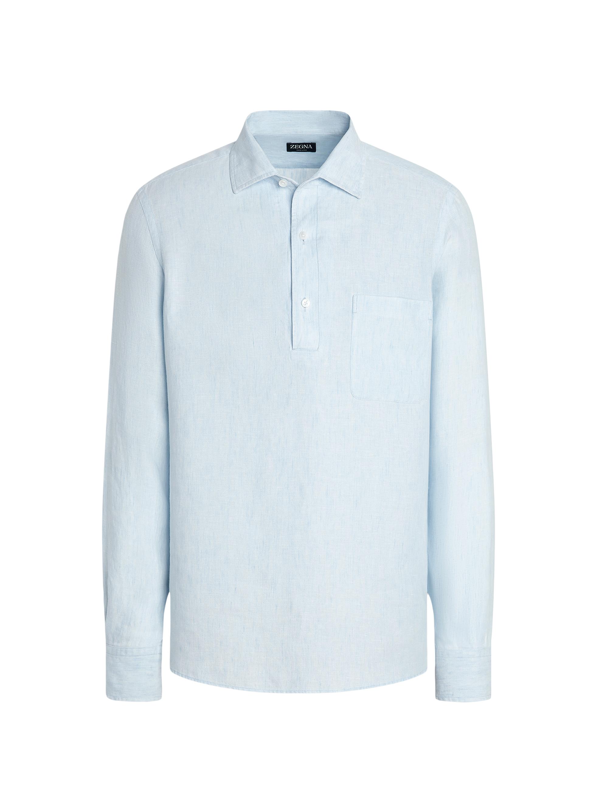 ZEGNA Men's European-Grown Linen Shirt - Navy Blue