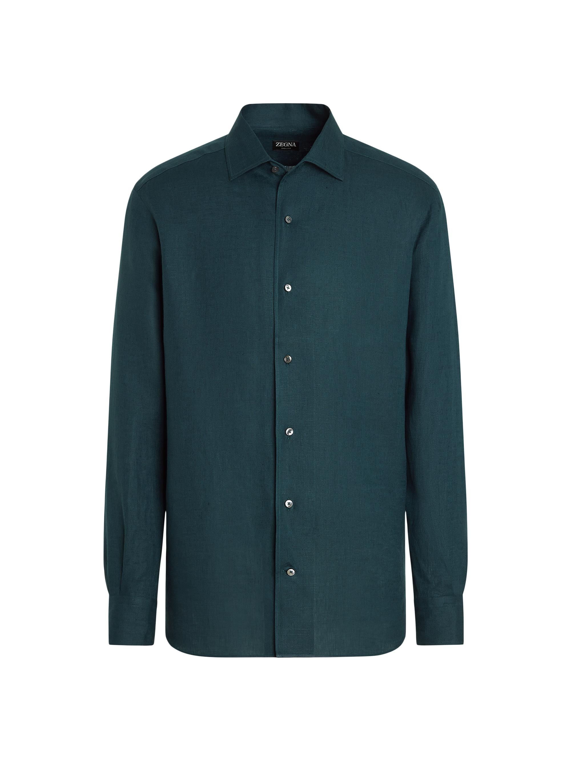 ZEGNA Men's Oasi Pure Linen Shirt - Dark Teal Blue