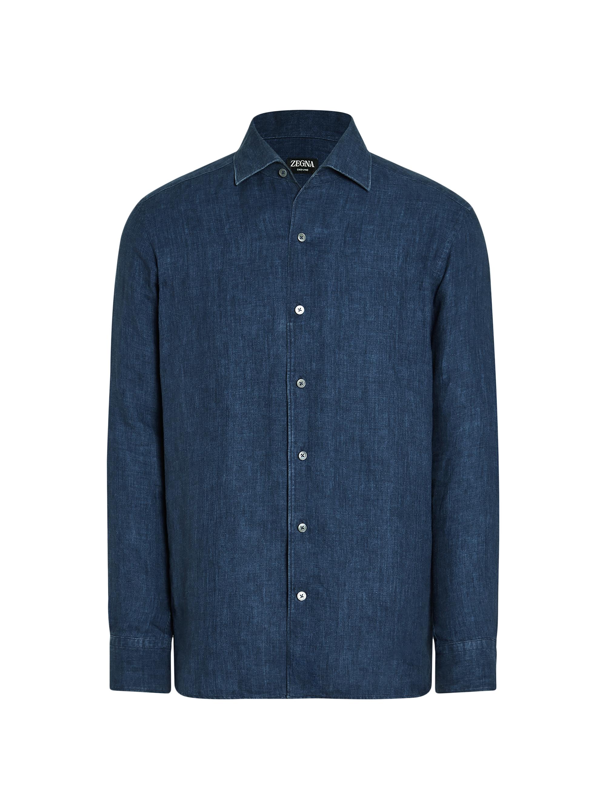ZEGNA Men's Pure Linen Shirt - Navy Blue