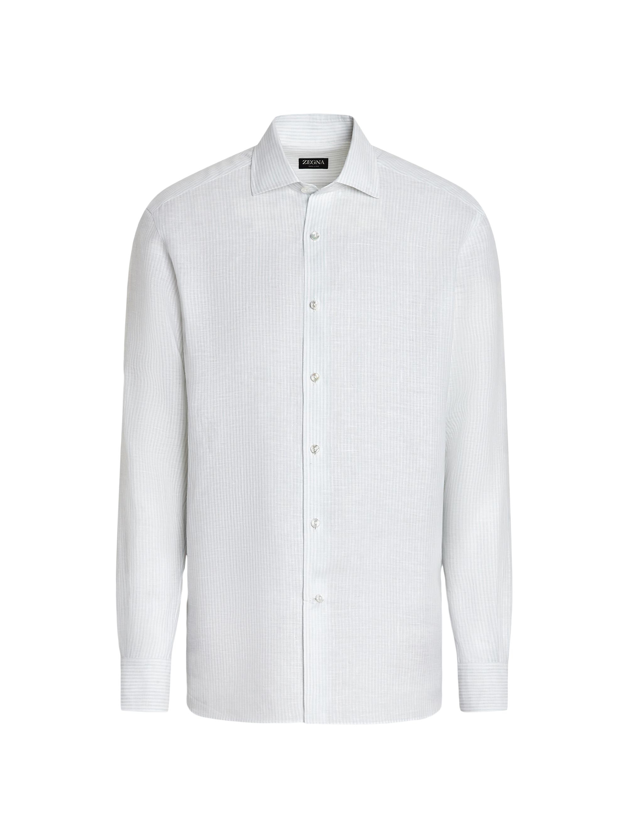 ZEGNA Men's Oasi Lino Striped Shirt - Brick Red White