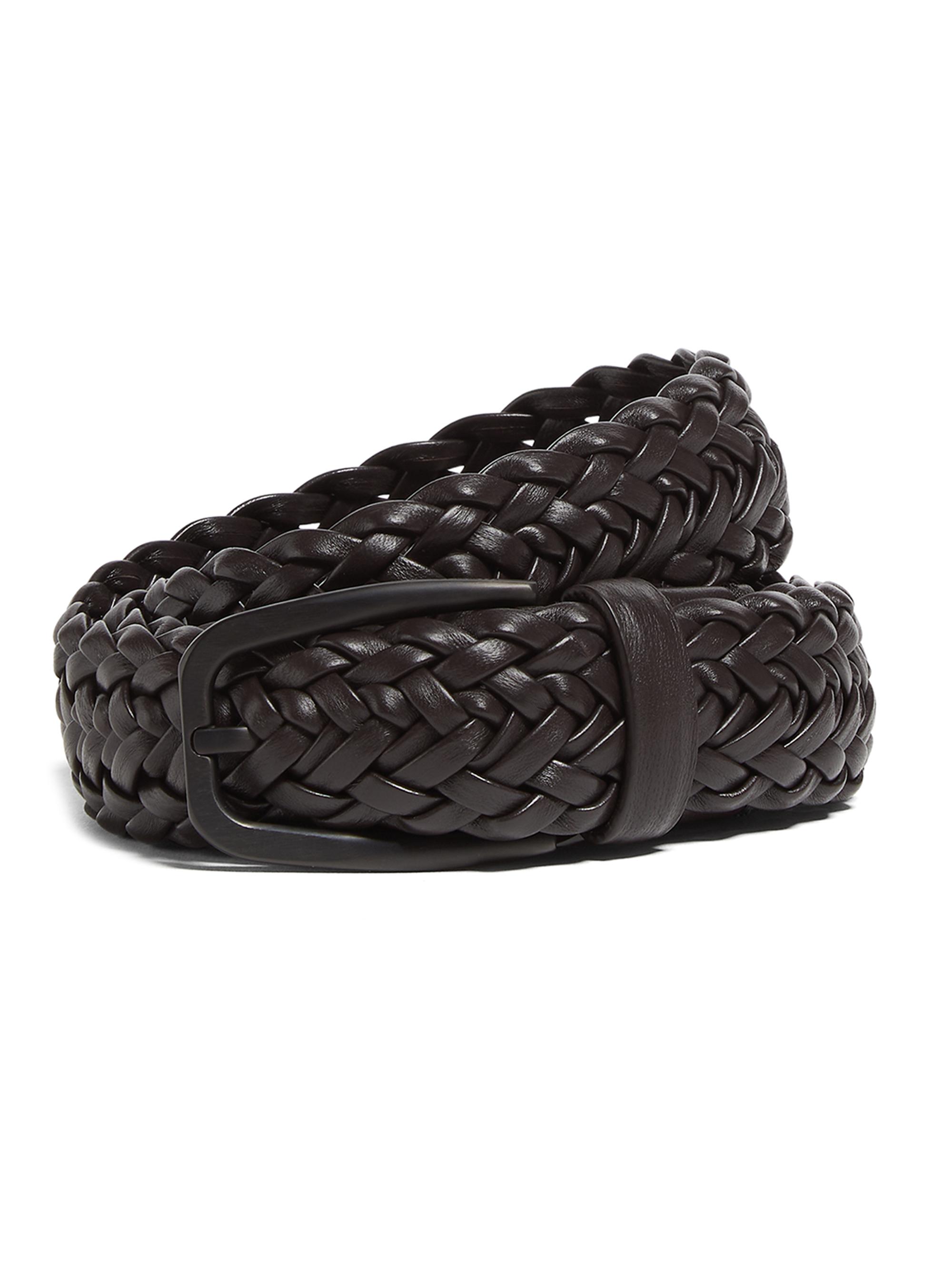 ZEGNA Men's Leather Braided Belt - Dark Brown