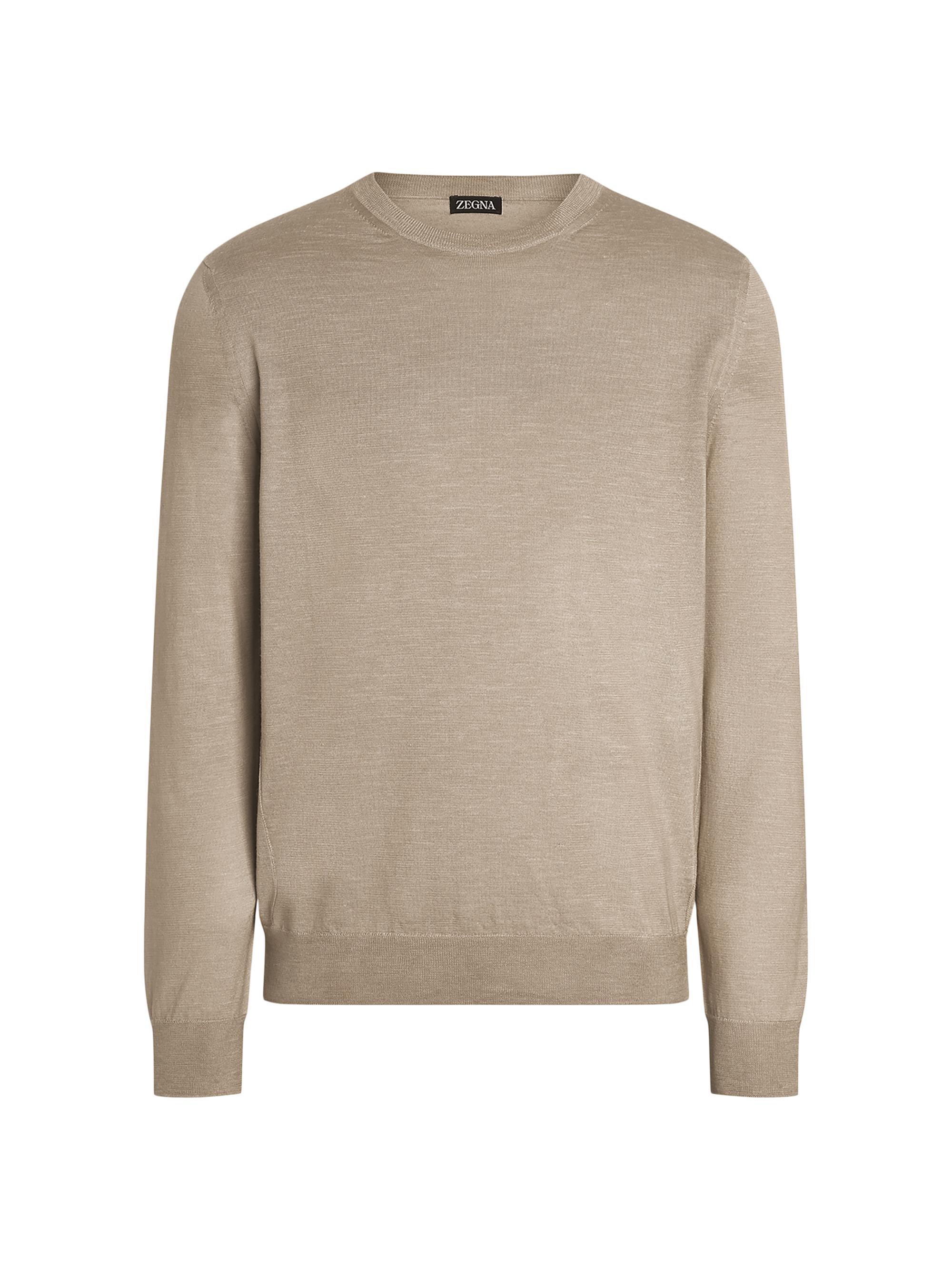 ZEGNA Men's Silk Cashmere Crewneck Sweater - Light Taupe