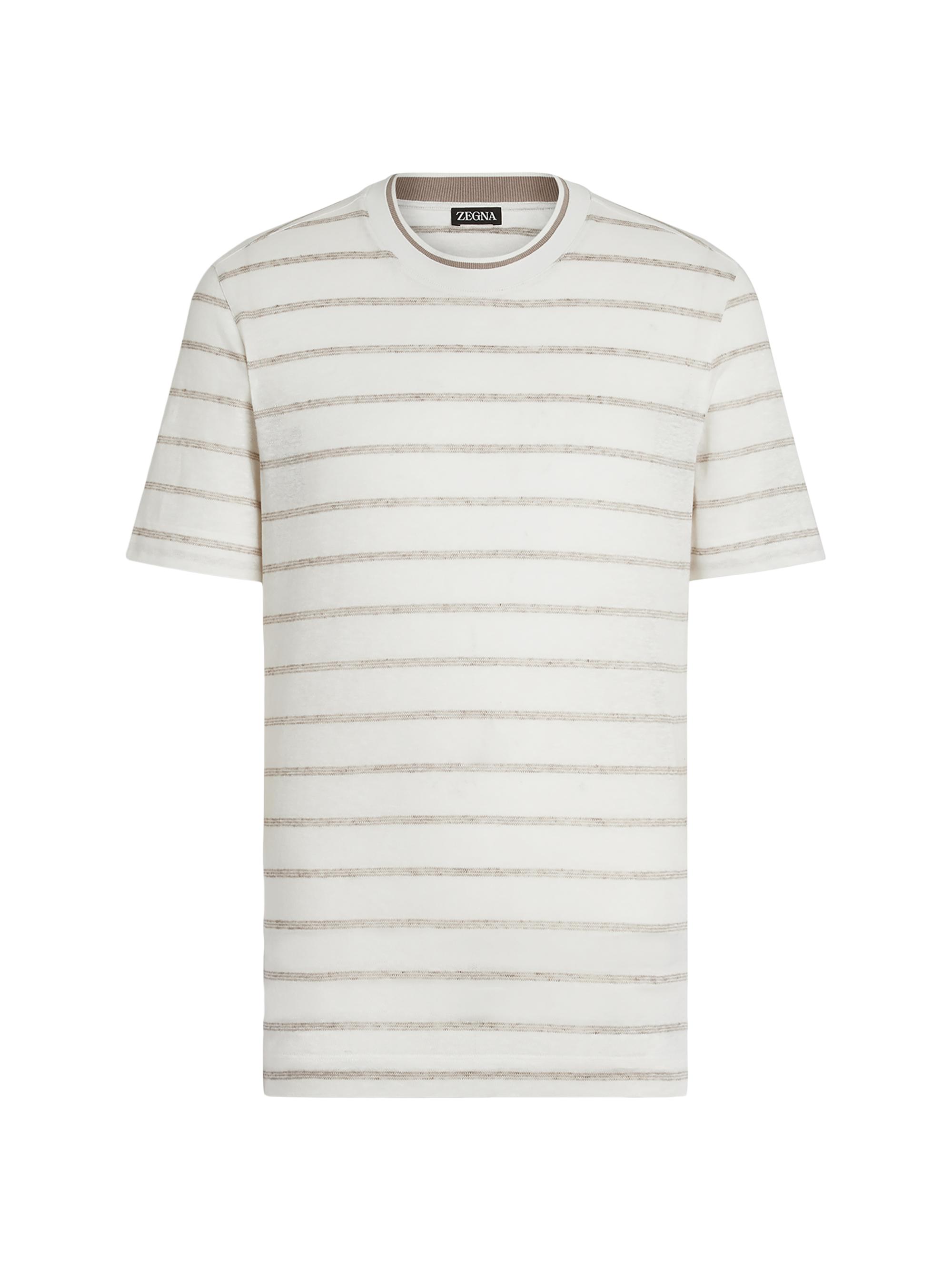 ZEGNA Men's Linen T-Shirt - White Light Taupe